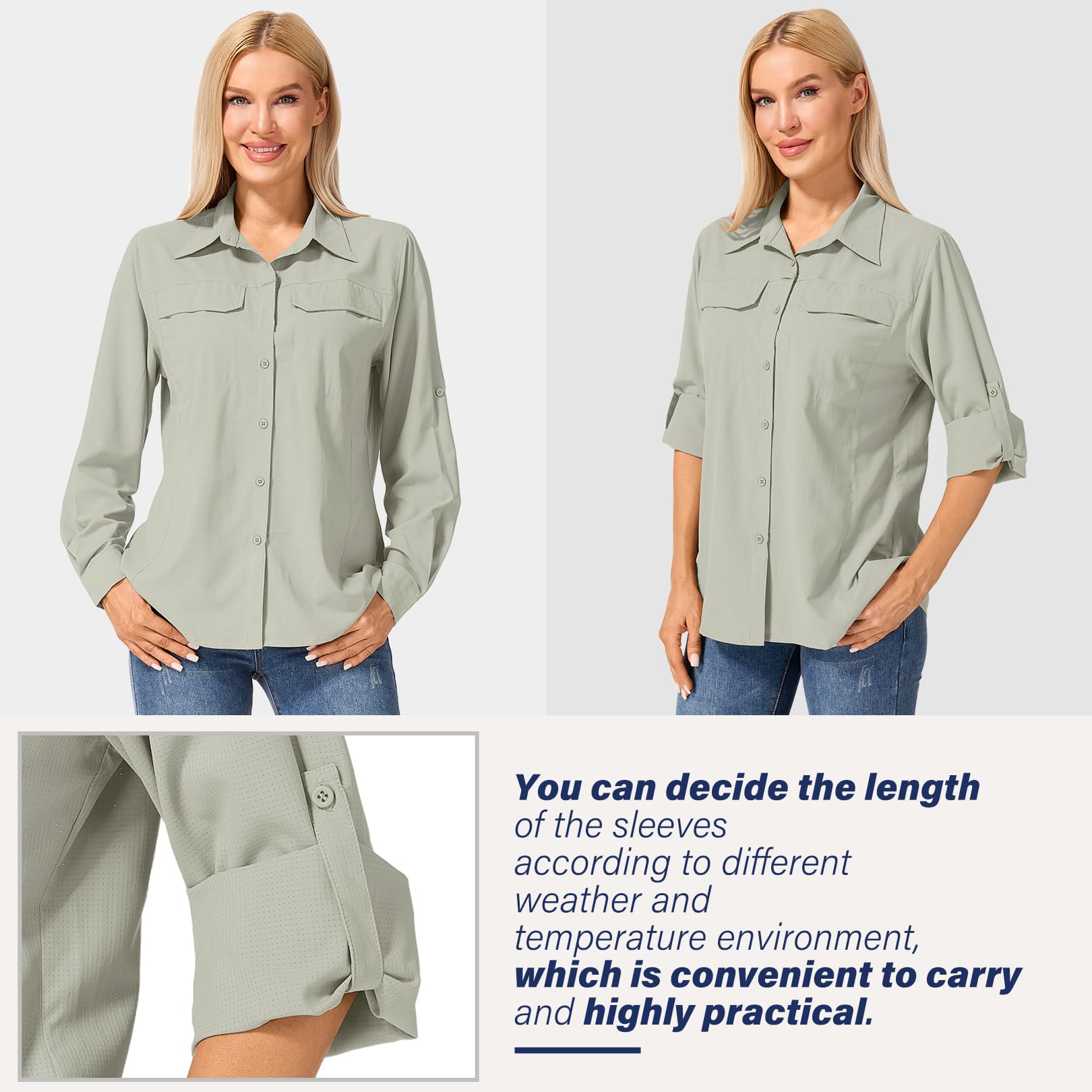 Jessie Kidden Camisas de manga larga para mujer, protección UV, safari, senderismo, pesca, UPF 50+, secado rápido, enfriamiento, camping, viajes