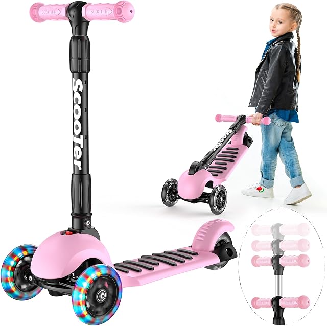 Banne 3 Wheel Kids Scooter Height Adjustable Foldable Lean to Steer Kick Scooter With Flashing PU Wheels for Boys Girls