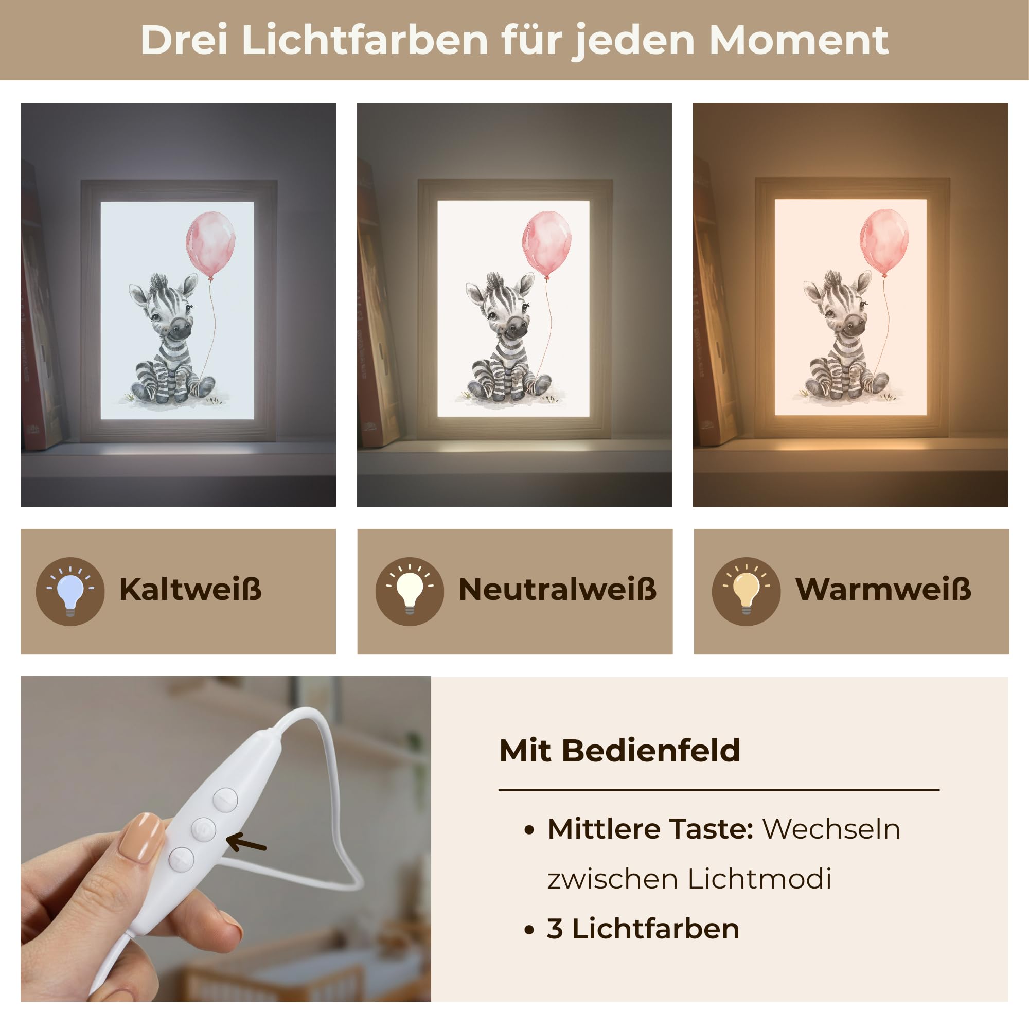Nachtlichter & Schlummerleuchten Für Kinder 15x20 cm Baby Nachtlicht Nachttischlampe Jugendzimmer Zebra - Tiere - Rosa Luftballon