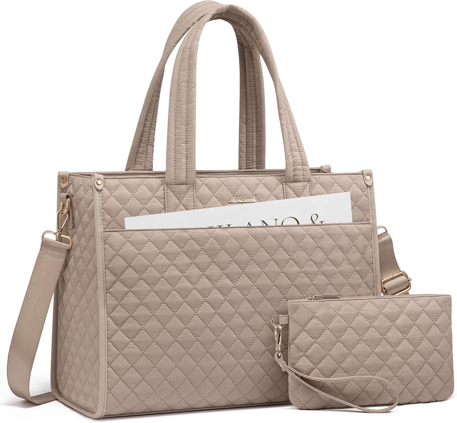 LOVEVOOK Laptop Tote Bag for Women,Canvas Work Tote Bag for Women with Clutch Purse,17.3 Inch Computer Briefcase Bag,Professional Teacher Business Office,Lightweight Shoulder Travel