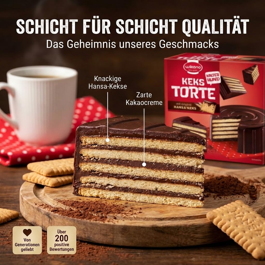 Wikana 6x Kekstorte Kalter Hund 500g – klassische Schokoladen-Kekstorte & nostalgischer Genuss – Original Rezept – fertige Kuchenspezialität im Vorratspack