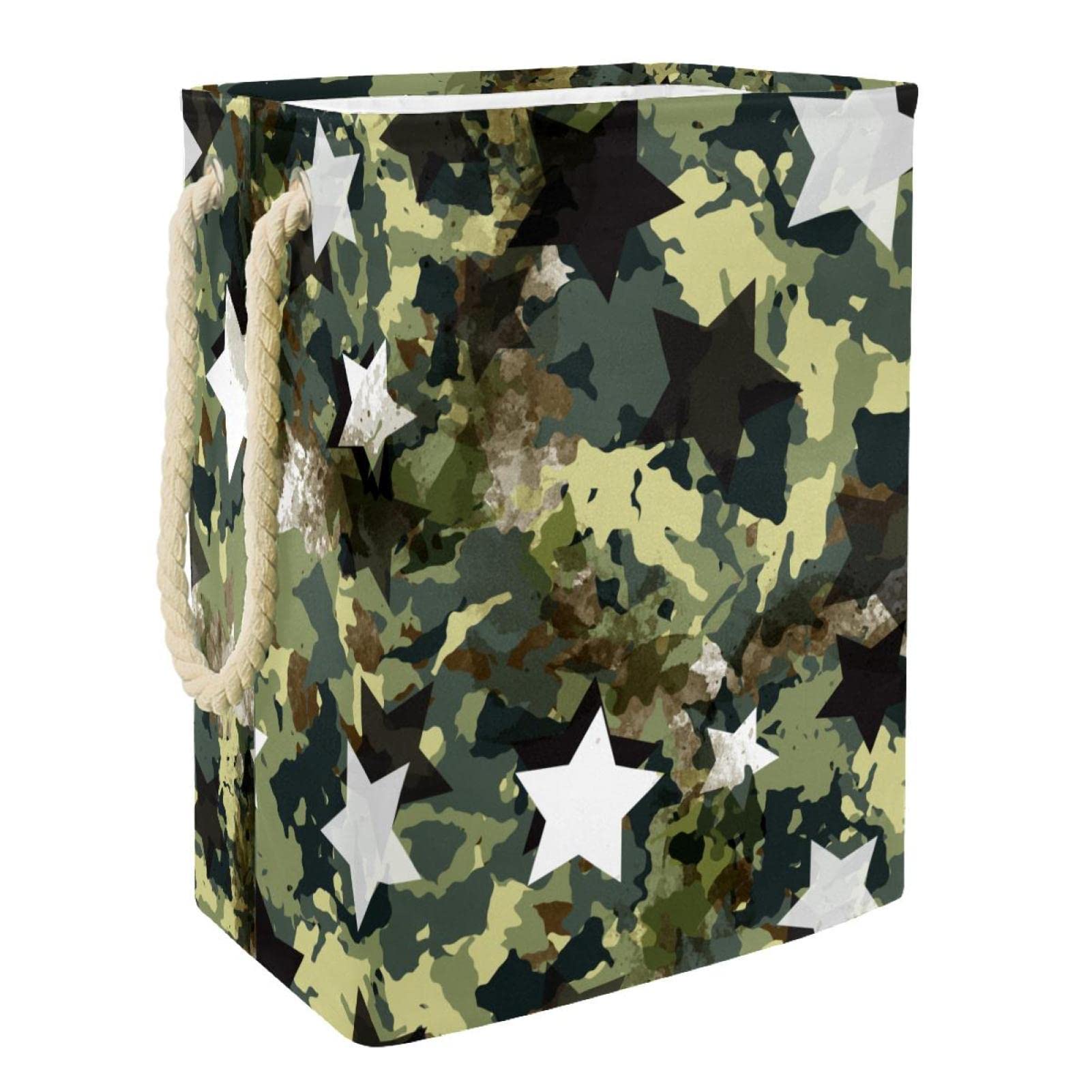 Grand panier à linge personnalisé pour vêtements, bac de rangement étoiles vert militaire