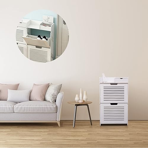 Miniatura 4 de Zapatero moderno de 2 niveles con inclinación para zapatos blancos para zapatos de tacones, zapatos planos y pantuflas para entrada, pasillo,