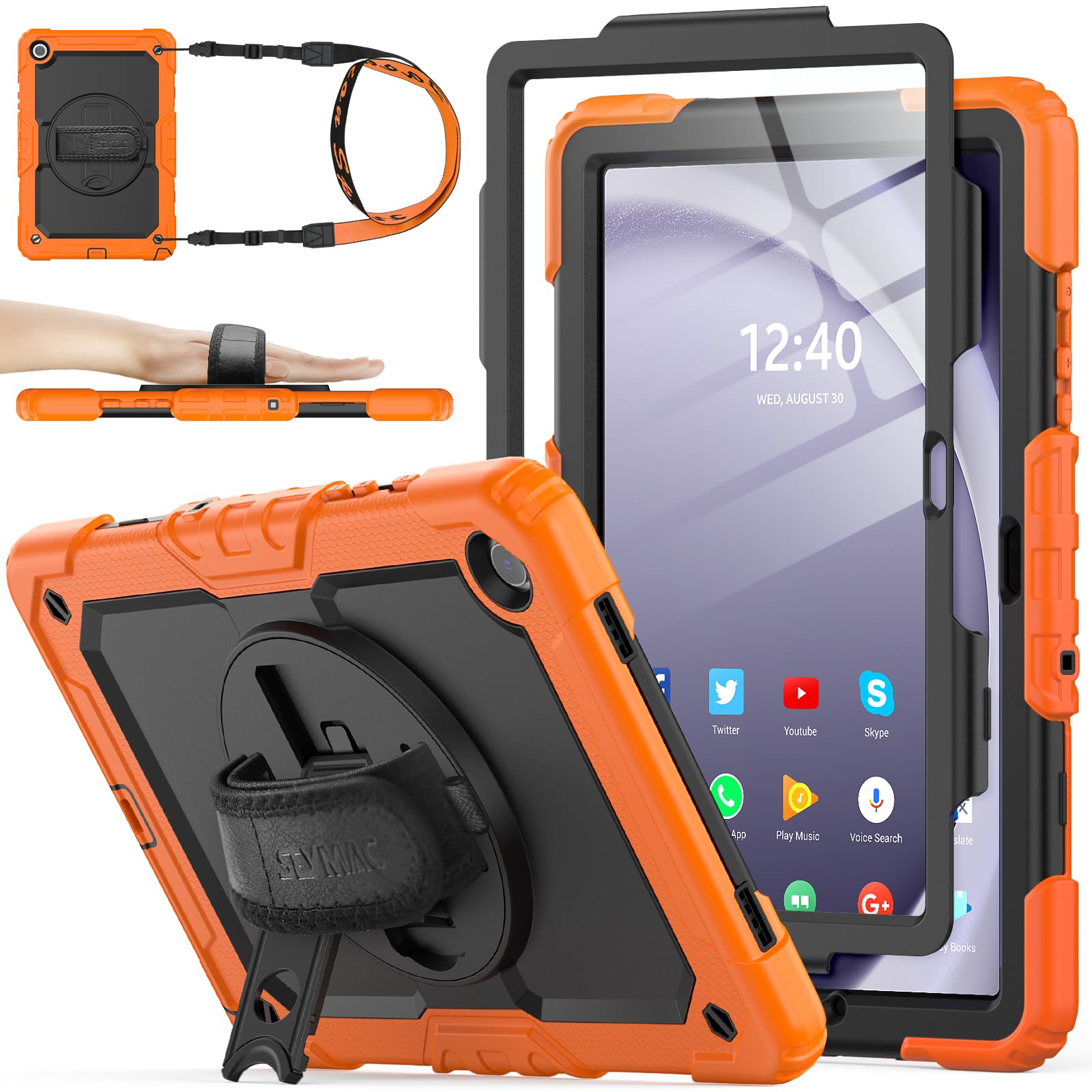 SEYMAC stock Case for Samsung Galaxy Tab A9+ Plus 11'', Full-Body Drop Protection Case with Screen Protector Pencil Holder [360° Rotating Hand Strap]