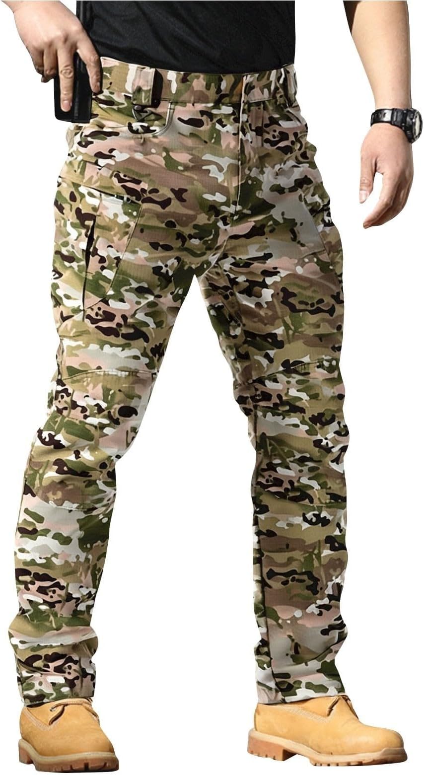 Work Trousers Men Stretch Tactical Work Pants Multi-Pocket Elastic Waist Cargo Trousers for Men UK for Hiking Outdoor Camping Casual Lightweight Durable Waterproof Trouser