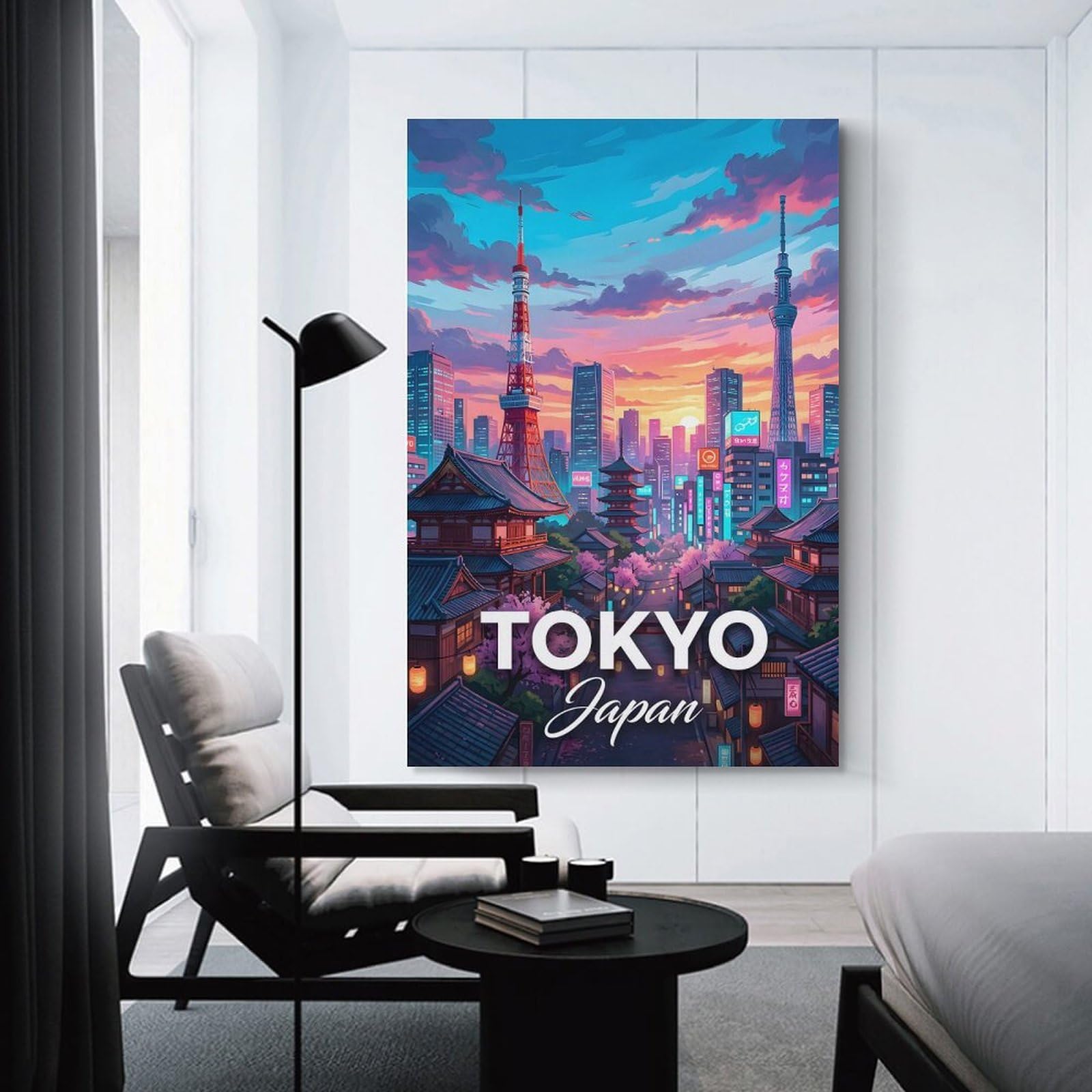Junmoney Canvas Wall Decor Tokyo Japan Cityscape at Sunset, 24x36inch(60x90cm), for Gallery Wall Decor And Room Displays, An Easy Match for Collected Prints