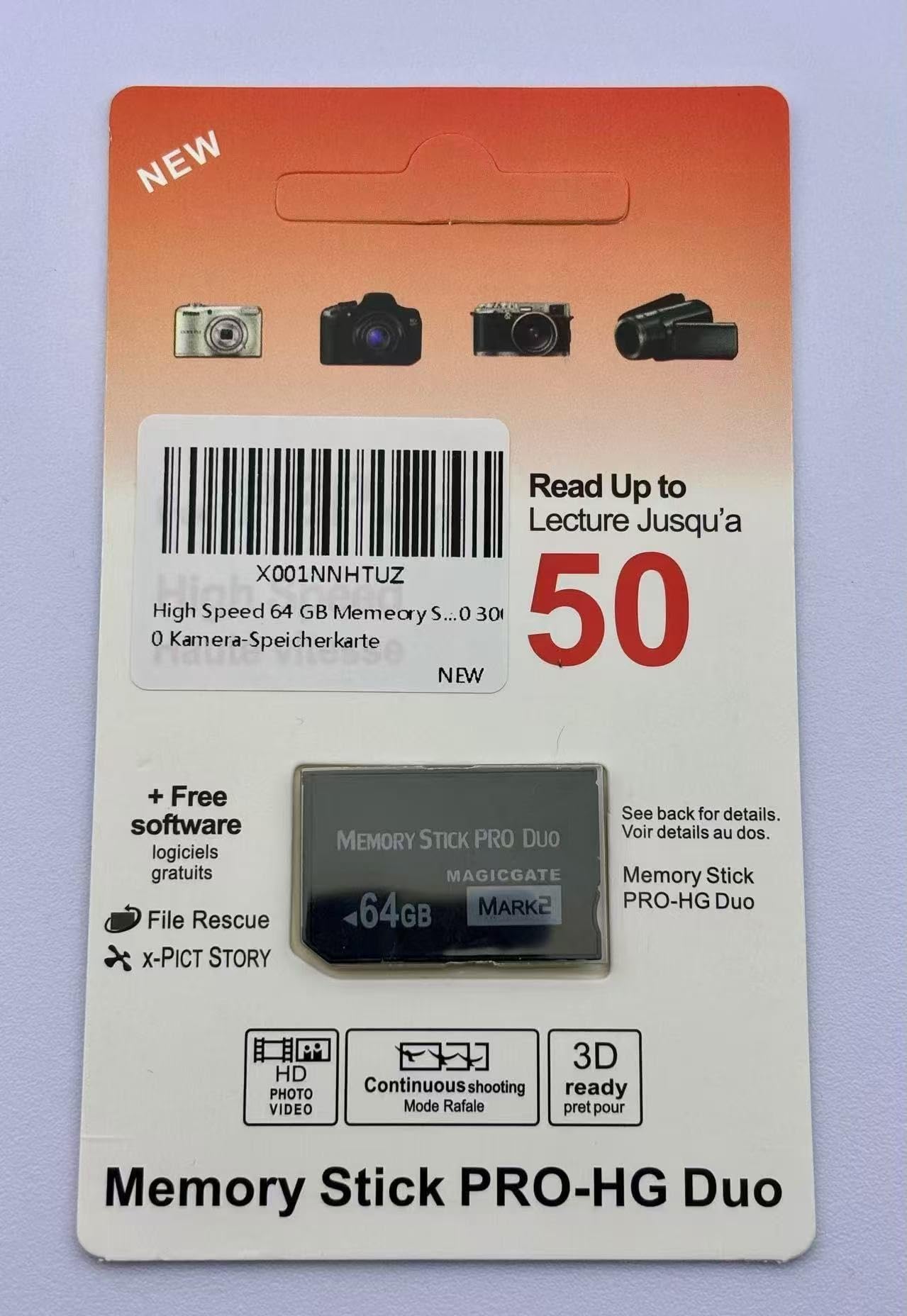 Scheda di memoria Memeory Stick Pro Duo (Mark2) ad alta velocità, 64 GB, compatibile con Sony PSP1000, 2000, 3000, scheda di memoria per fotocamera