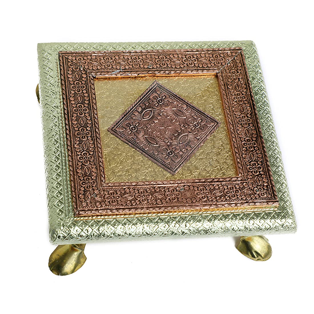 Aditri Creations Meenakari Puja Pooja Bajot / Table / Chawki aasan ( Size :- 4 X 4 X 1.5 Inch ) decoration decorations (Indian Religious Chaurang), Vintage Gold Design small for mandir temple