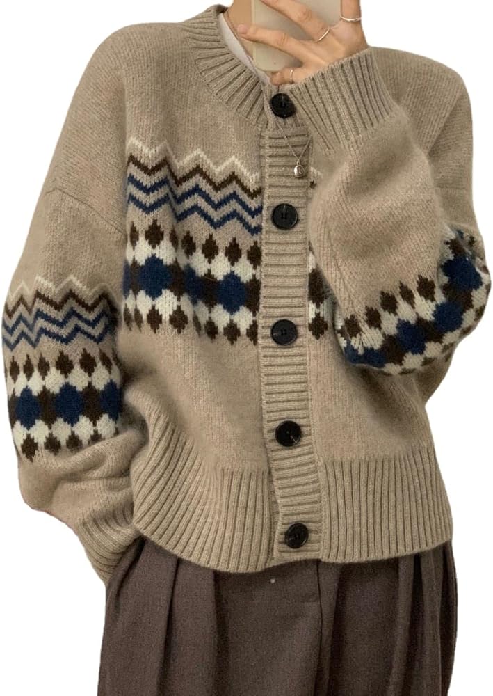 Y2K Women Long Sleeve Knitted Cardigan Button Down Vintage Sweater