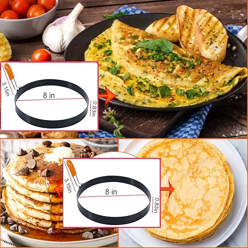 Miniatura 9 de 8 anillos de huevo redondos y cuadrados de 4 pulgadas para freír huevos, anillos de acero inoxidable antiadherentes para plancha, anillo de