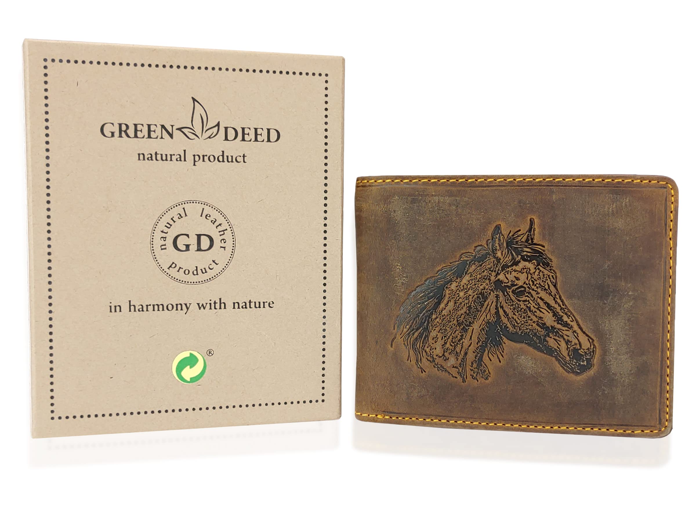 Billetera para Hombre de Cuero Genuino - Billetera Grande de Cuero con Bolsillo para Monedas – Marrón Vintage - Caballo - 12 x 9 x 3 cm