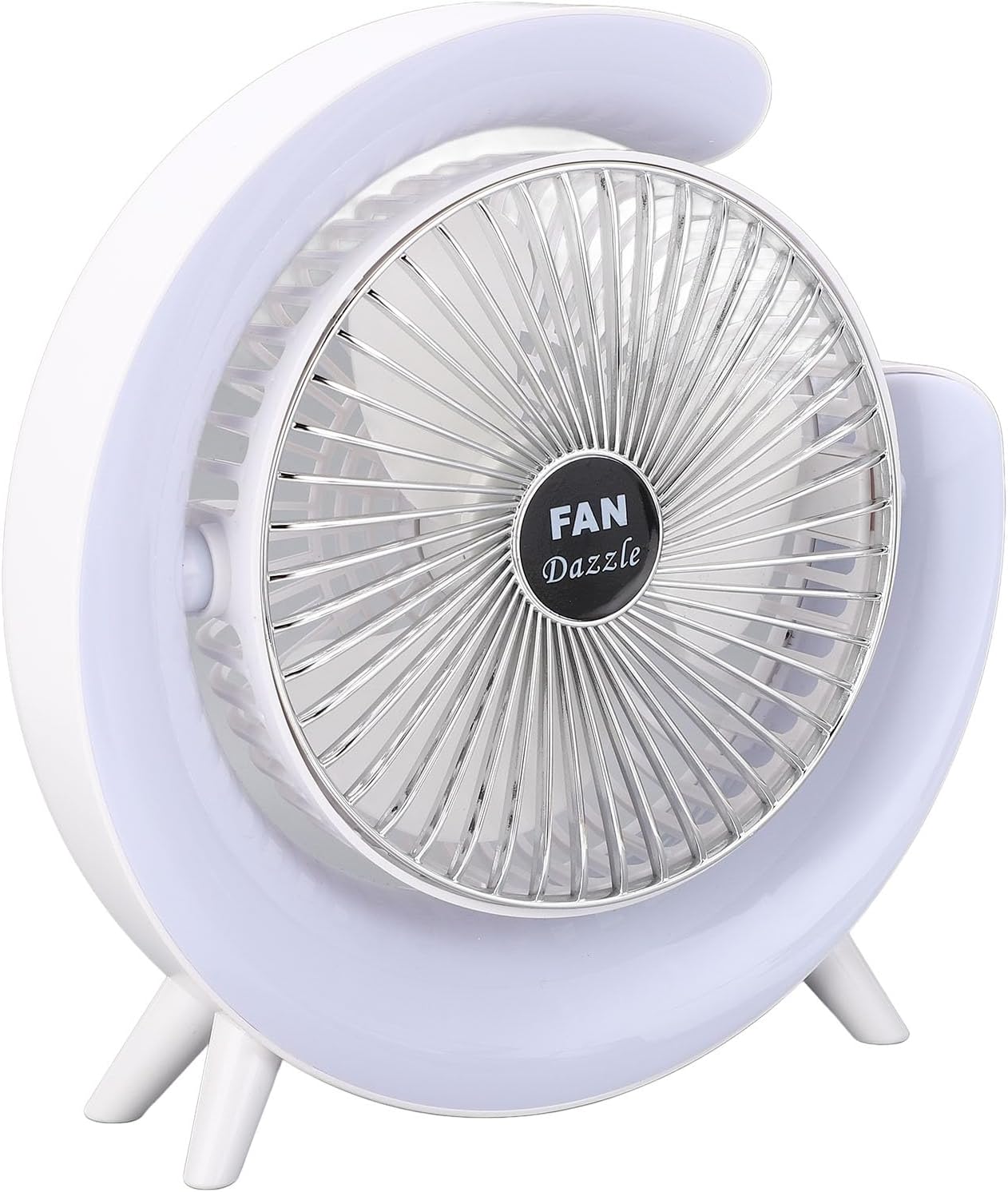LIANGLIDE USB Rechargeable Compact Desk Fan with Colorful Lights, Running Quiet Powerful Wind Circulation for Office Home Bedroom, for Desktop, Car, Camping