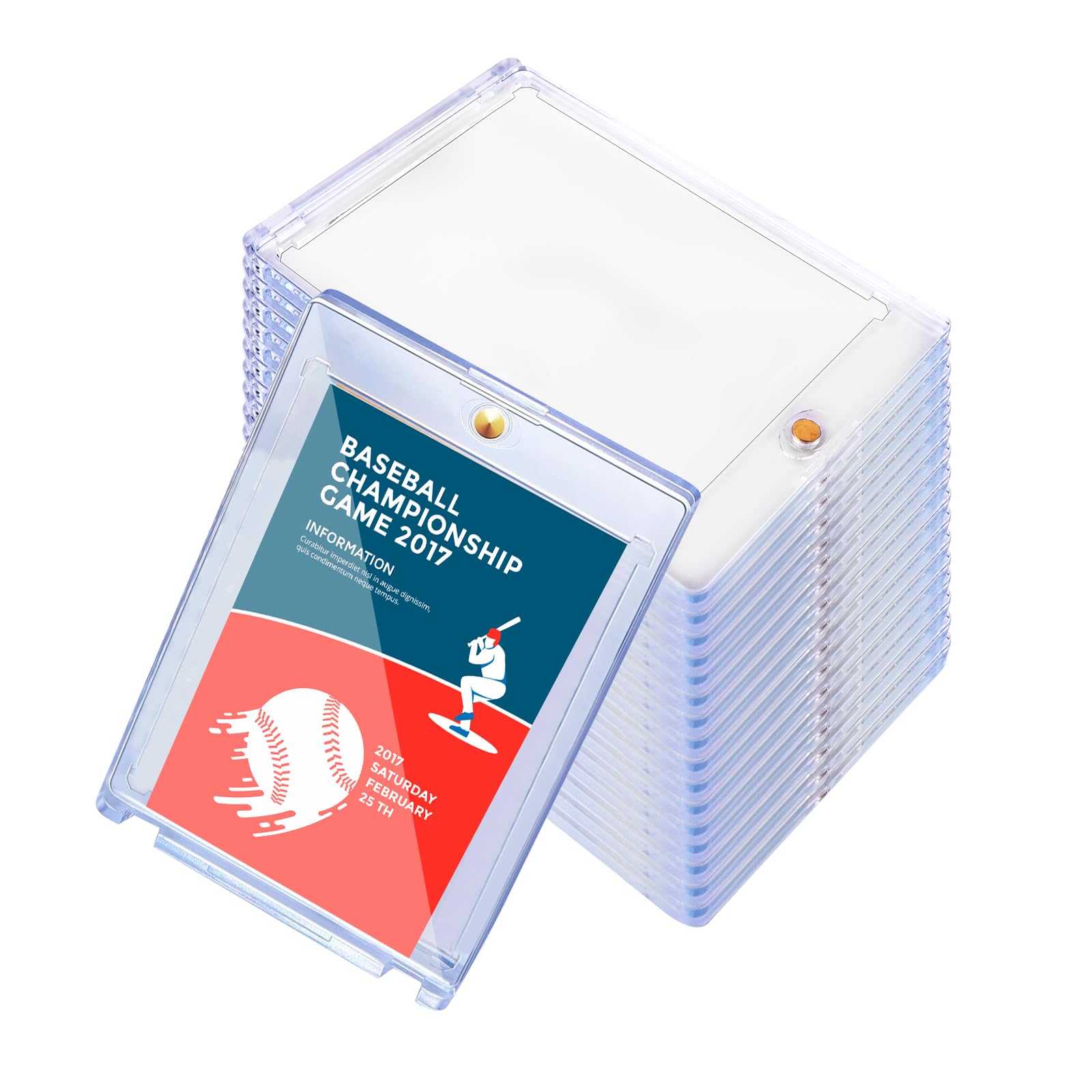 50 Pcs 55 Pt Acrylic Magnetic Card Holders(2.5 x 3.54 Inch), One Touch Card Holder Clear Card Protectors Hard Plastic Magnetic Card Case for Sports Baseball Trading Card Storing Displaying