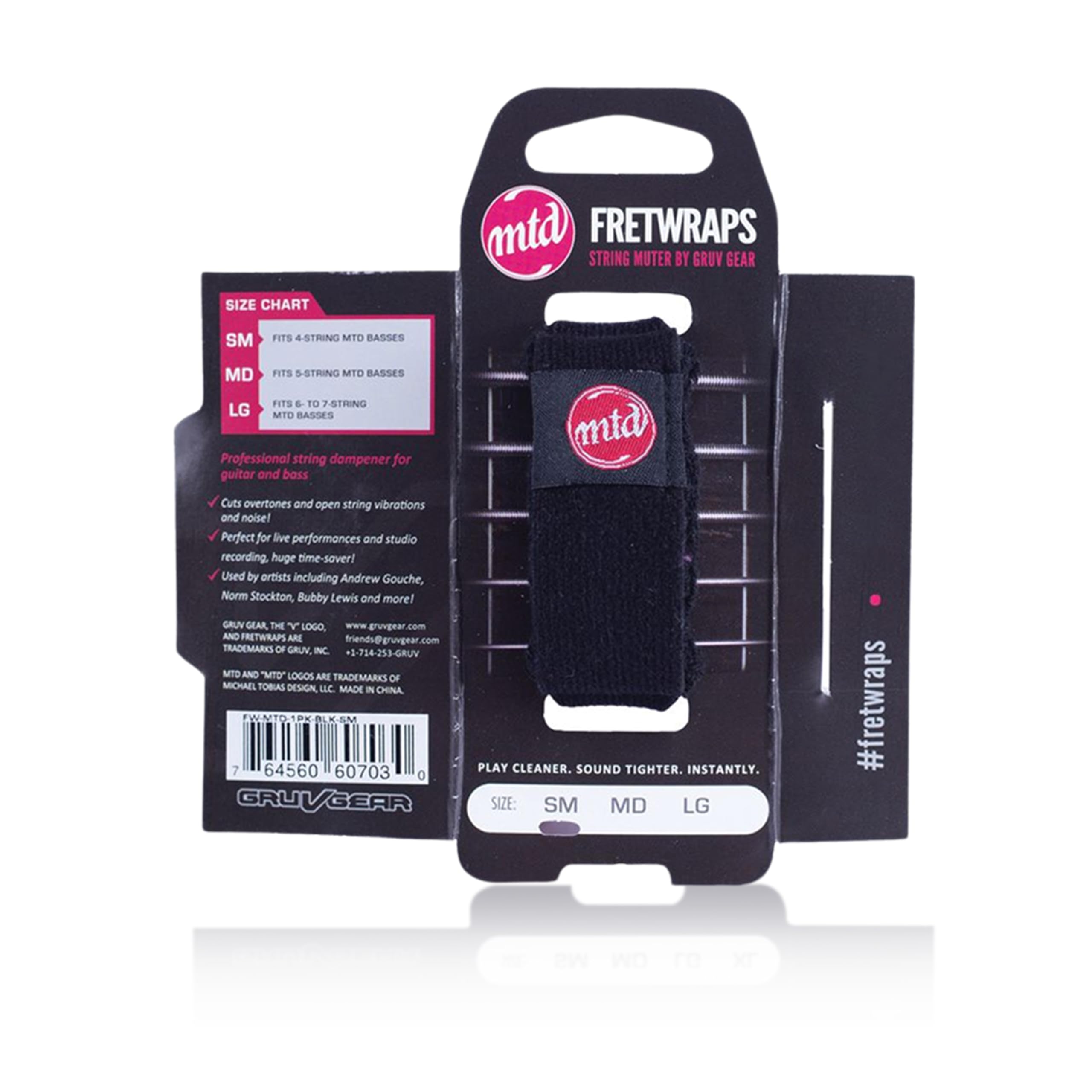 Gruv Gear MTD FretWrap, Fret Wrap, String Dampener, Bass Mute, Guitar Fret Wrap, Acoustic Mute, GruvGear, Damper, Electric Guitar FretWrap, Resonance for Tapping & Recording - Pack of 1, Black Medium