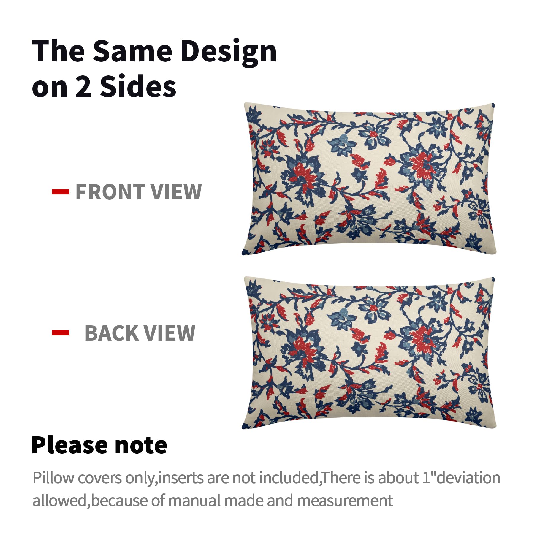 Funda De Almohada Decorativa 4 De Julio - 12x20 Pulgadas, Estampado Floral Patriótico, Algodón Y Lino