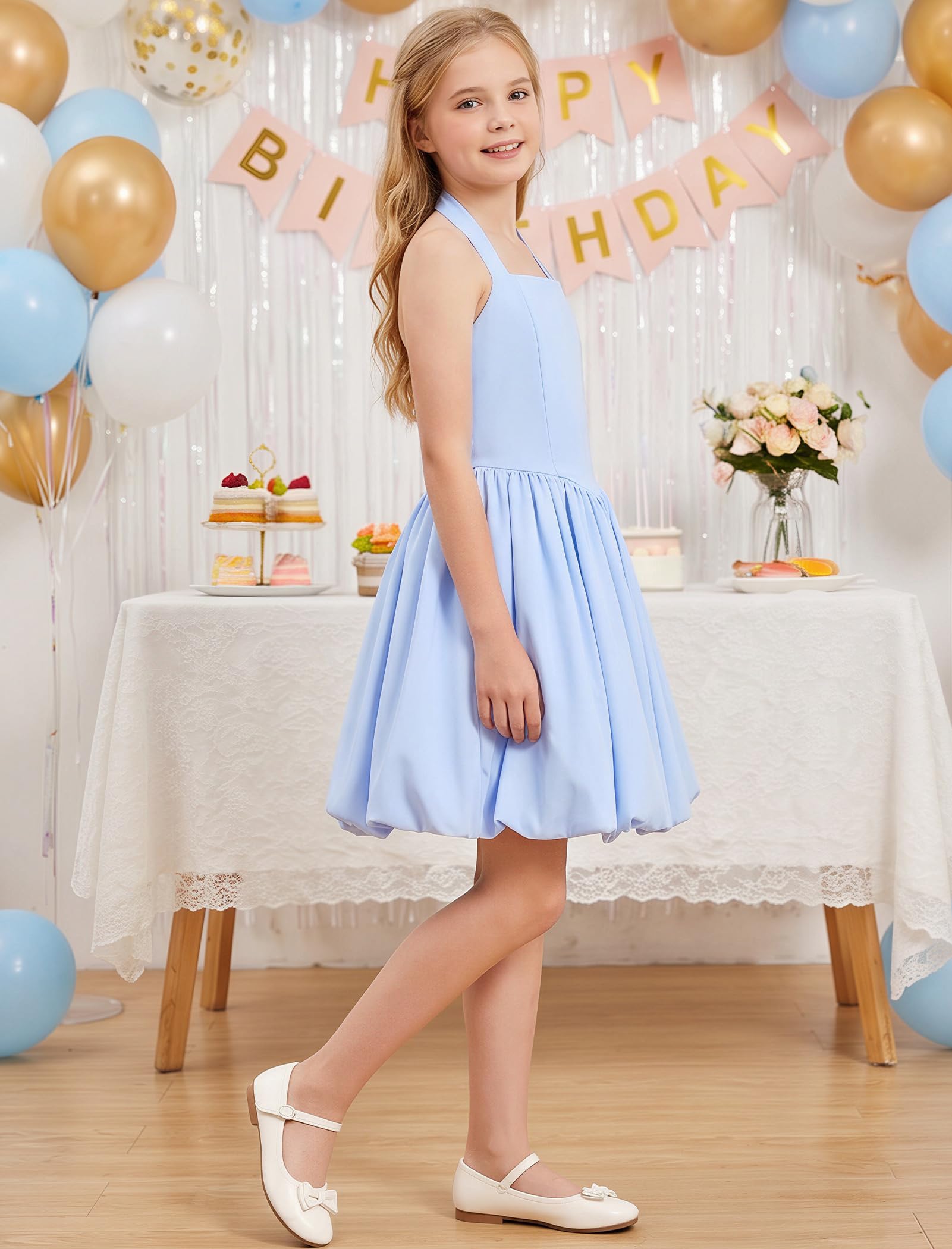 Odizli Vestido corto de verano para niñas y niñas, sin mangas, cuello halter, línea A, vestido de verano