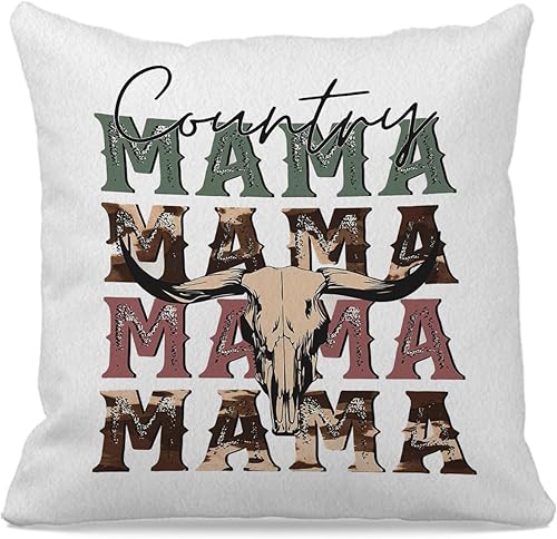 OFlich Fundas de almohada occidentales para mamá de 18 x 18 pulgadas, regalos para mamá, fundas de almohada de calavera de vaca de cuerno largo
