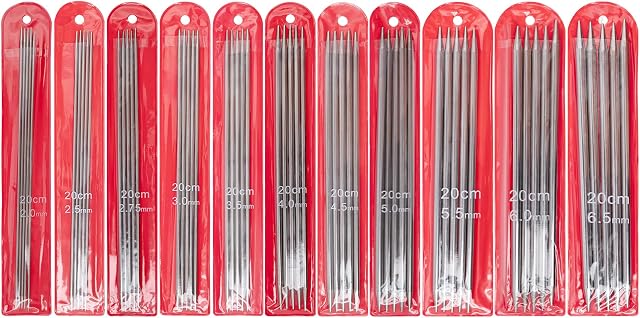 KisSealed 55Pcs 20cm Double Pointed Stainless Knitting Needles Set, 11 Sizes Double Ended Sweater Knitting Needles Kit for Beginner, 2 MM -6.5 MM