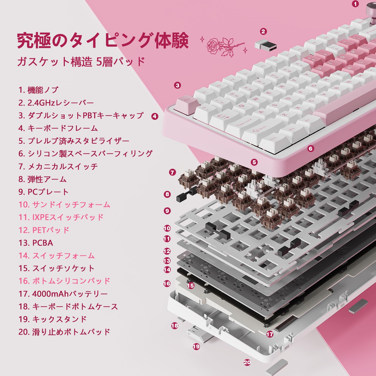 Amazon | YUNZII B75 PRO 75% ガスケットゲーミングキーボード 無線