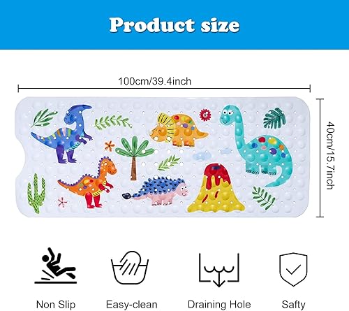 Miniatura 2 de GDV Tapete de baño para bebé para niños, tapete de baño extra grande de 40 x 16 pulgadas, antideslizante, con dibujos animados, con ventosas y