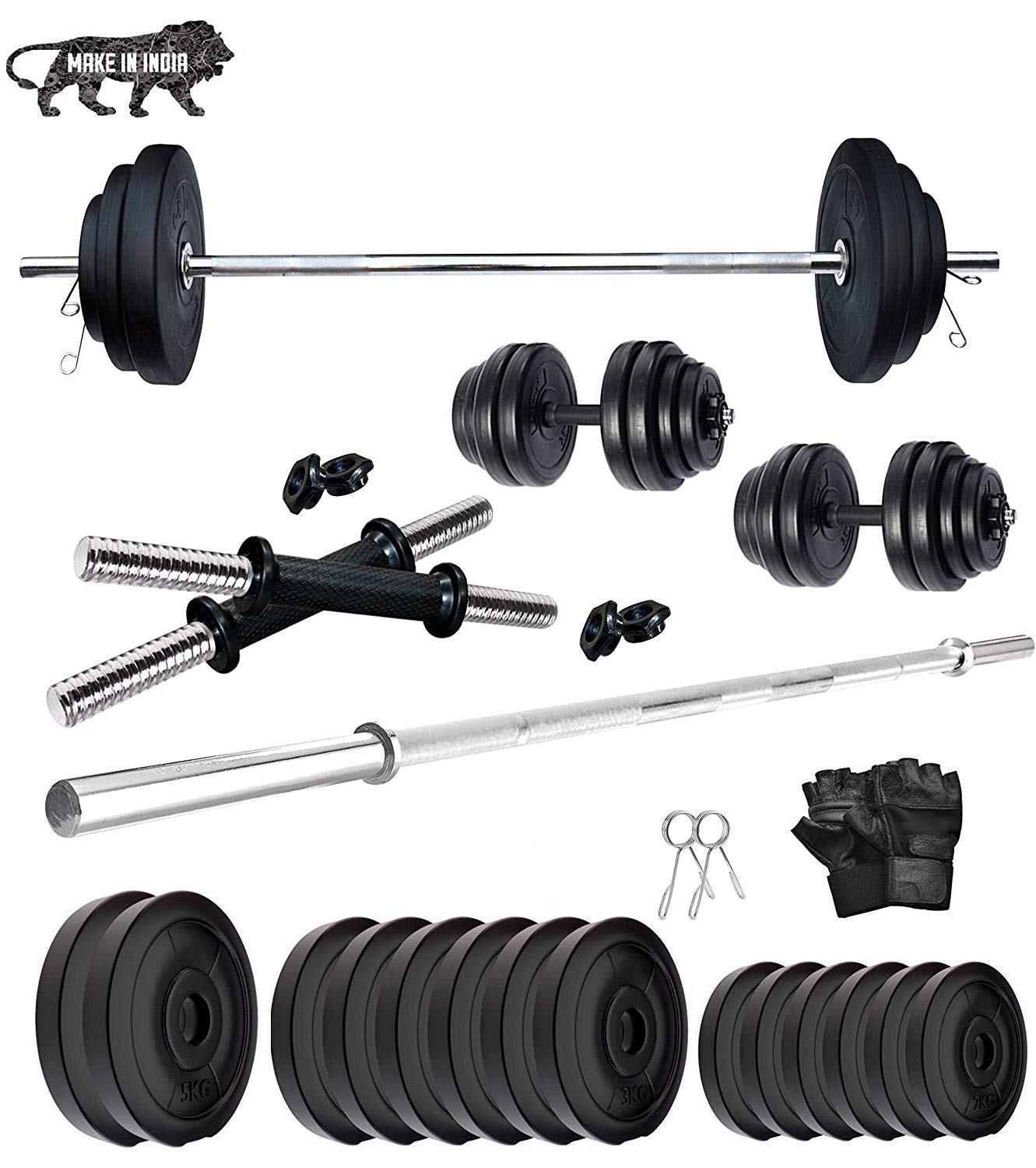 22 KG PVC Home Gym Set with 5 FEET Straight Rod with Locks,Dumbbell RODS and Gym Gloves-image-34