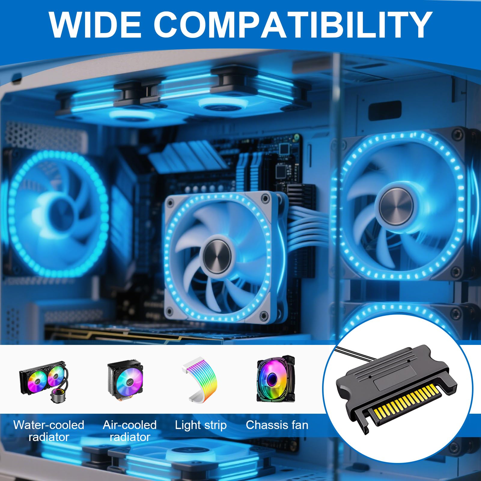 argb Controller con telecomando, controller da 5 V a 3 pin, alimentato da SATA, 14 chiavi per effetti di illuminazione RGB, adatto per ventole e strisce luminose, con cavo splitter da 1 a 3