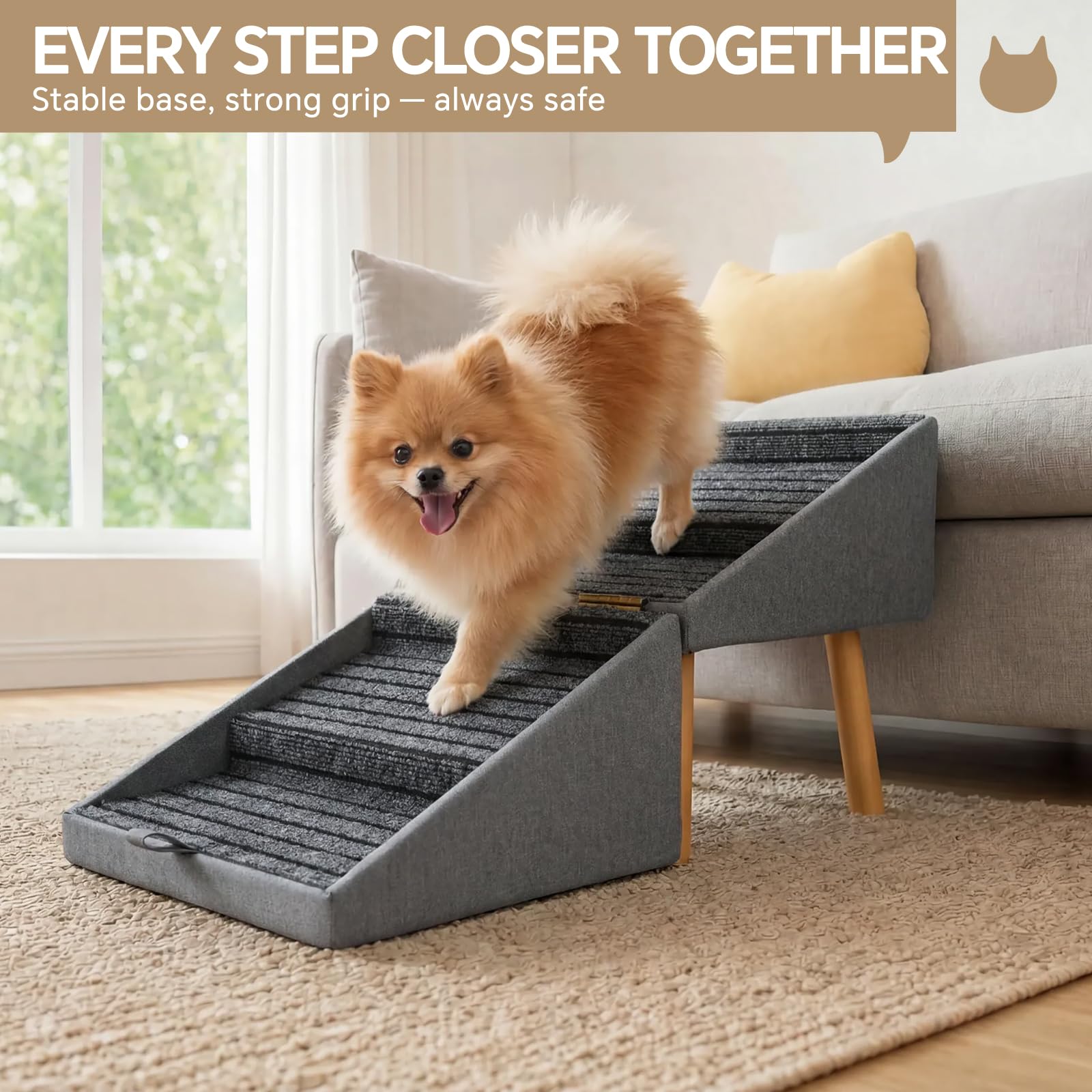 Luciphia 2 en 1 Escalera para Perros Pequeños, Altura 42,5 cm, Gris Oscuro