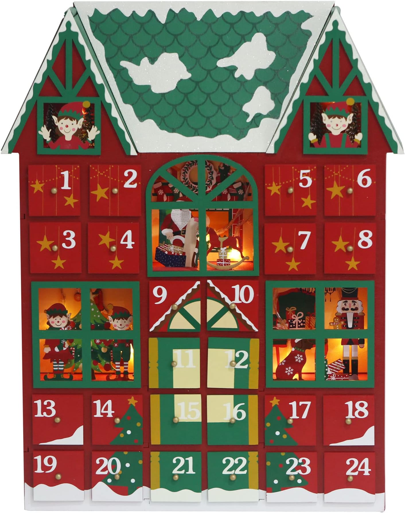 PIONEER-EFFORT Large Christmas Wooden Advent Calendar House 2021 with Drawers to Fill Small Gifts Countdown to Christmas Decoration