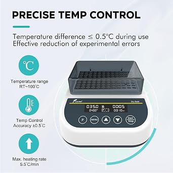 LAB FISH DB100 Dry Bath Incubator, 100C Programmable 96 x 0.2ml | Digital dry bath, RT+5C to 100C, 9 programs, timer, 96-well 0.2ml block, for lab incubation & sample prep