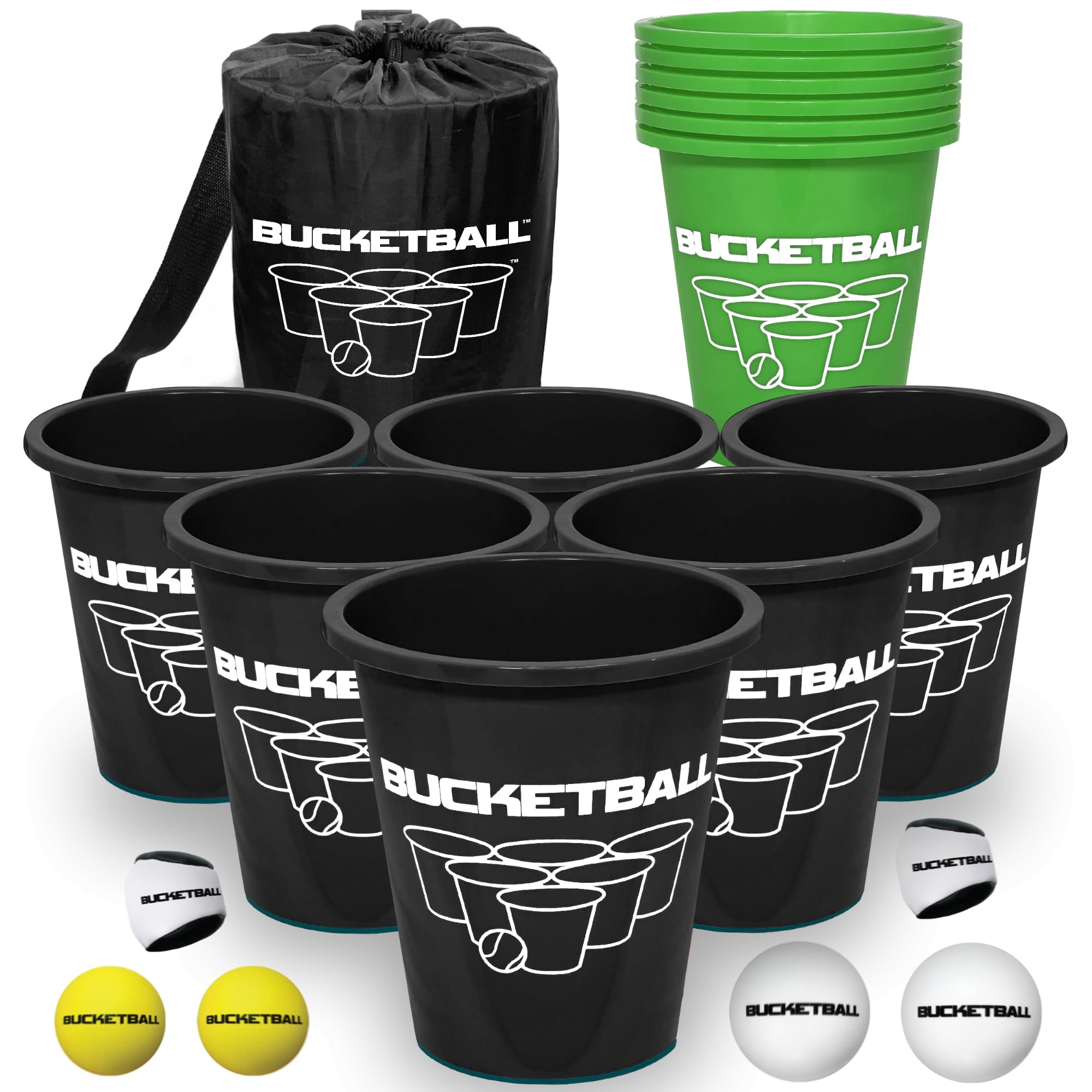 BucketBall | Team Color Edition | Combo Pack (Black/Green): Original Yard Pong Game: Best Camping, Beach, Lawn, Outdoor, Family, Adult, Tailgate,