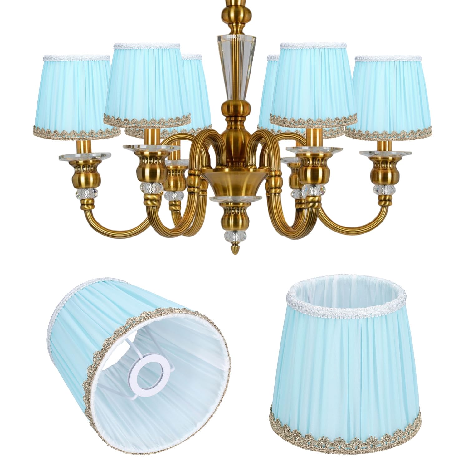 Set of 2 Fabric Lampshades, 5.5 Inch E14 Blue Pleated Empire Light Shade Wall Lamp Shade Candle Chandelier Lampshades Pendant Lampshade — image 1