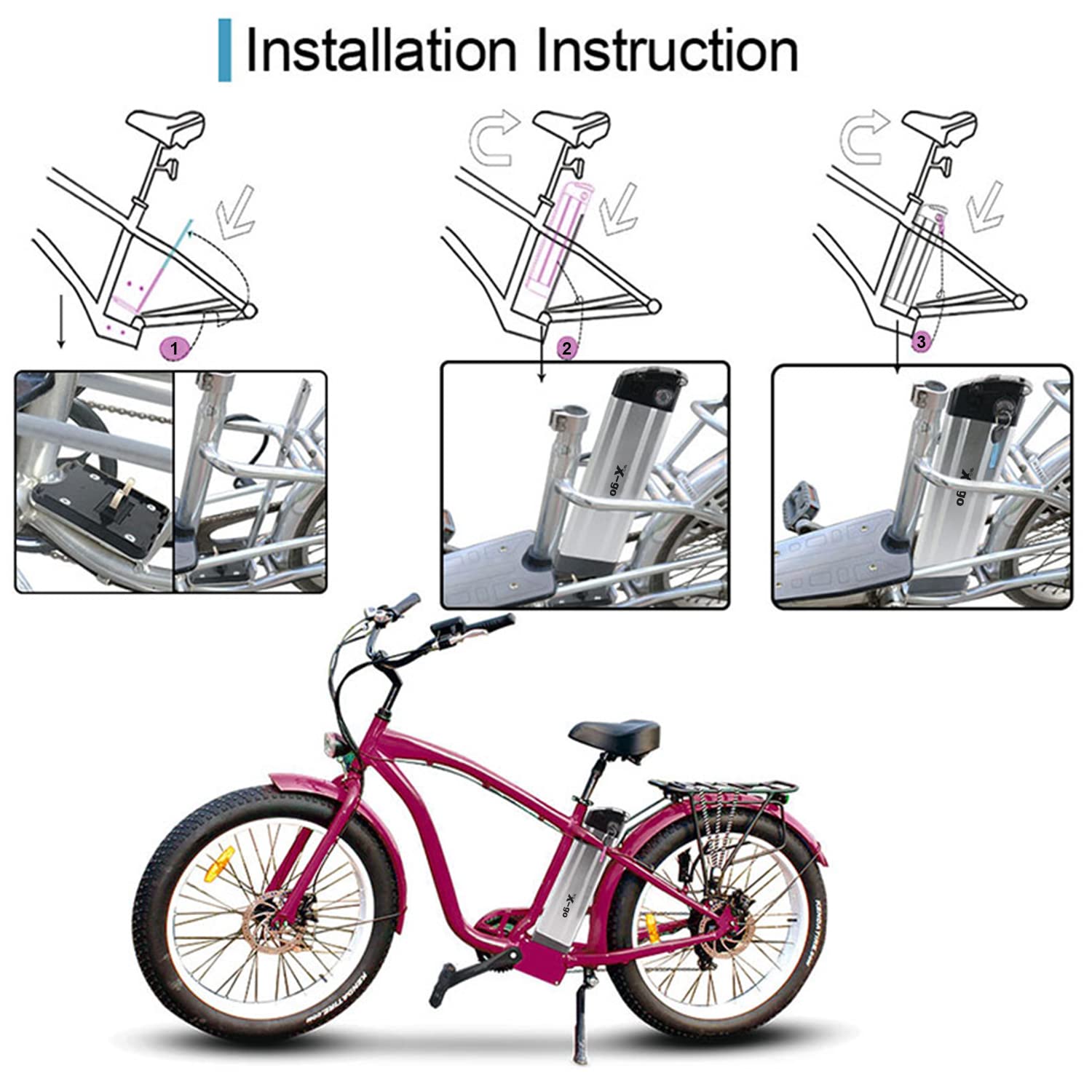 X-go 36V 10AH Batería para Bicicleta Electrica 360WH Batería Iones de Litio Li-Ion Recargable E-Bike y Cargador para Motor 50W--350W (36V 10Ah 4port )