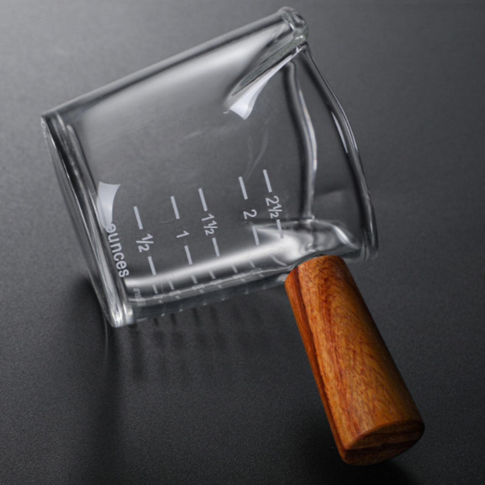 Lot de 5 tasses à mesurer transparentes à double bec avec poignée en bois pour barista Milk Bar B Style B