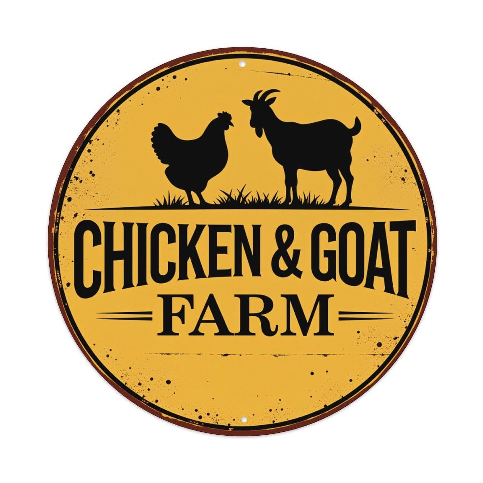 Chicken And Goat Farm Logo Round Tin Sign Vintage Style Metal Sign Home Bar Garden Wall Plaque Decor Metal Poster 8x8 Inch