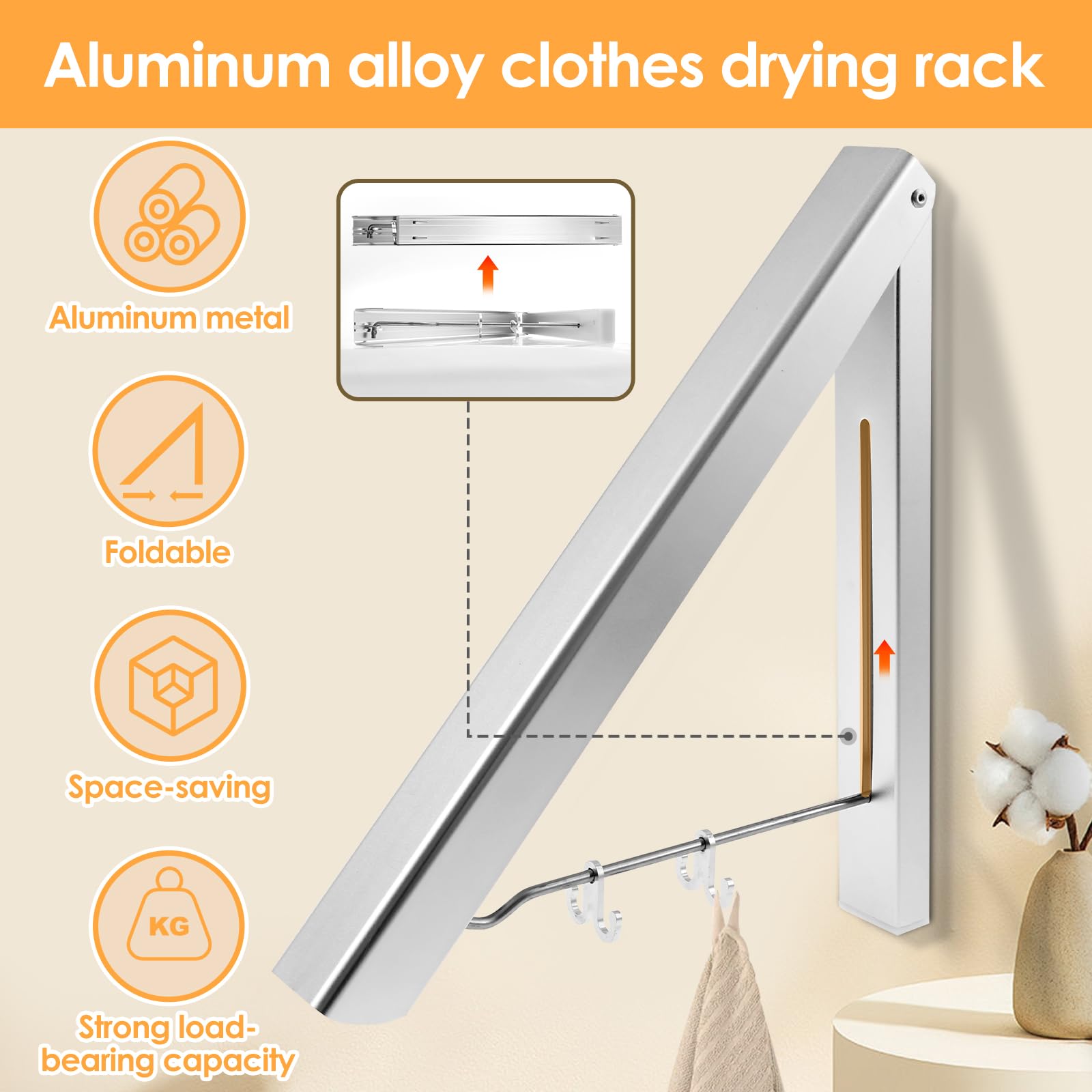 ZJRDYYK Retractable Clothes Drying Rack, Foldable Clothes Hanger Rack Wall Mount, Laundry Drying Rack Collapsible Wall Mount for Dorm, Closet, Balcony, Laundry Room