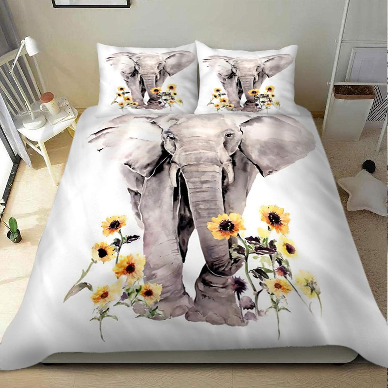 LOVINSUNSHINE Children Comforter Set Elephant Sunflower