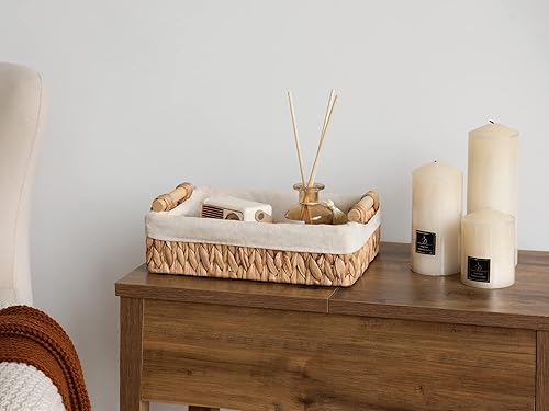 Miniatura 5 de StorageWorks Cestas pequeñas para organizar, cesta de baño de mimbre para tanque de inodoro con forro, jacinto de agua natural, juego de 2