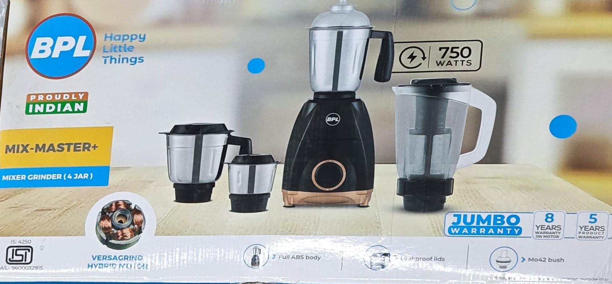 BPL 750W Mix - Master+ Mixer Grinder | 4 Jar (Chutney, Dry, Wet & Juicer),| Powerful 750W motor | 3-Speed Control | 5 years product & 8 years warranty on motor | (BMGJ45275 Black)-image-24