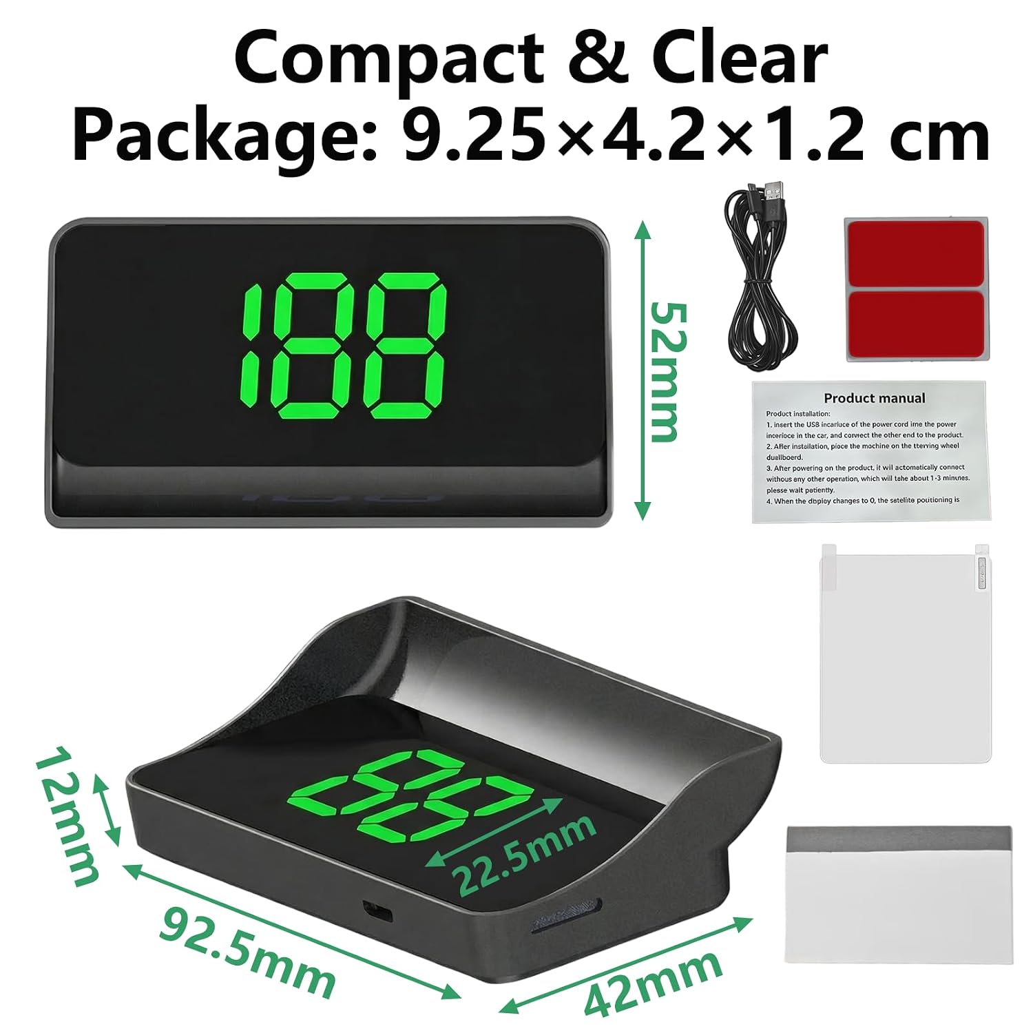 Car HUD Speedometer - HD Large Font Head Up Display with Adjustable Brightness Universal Car