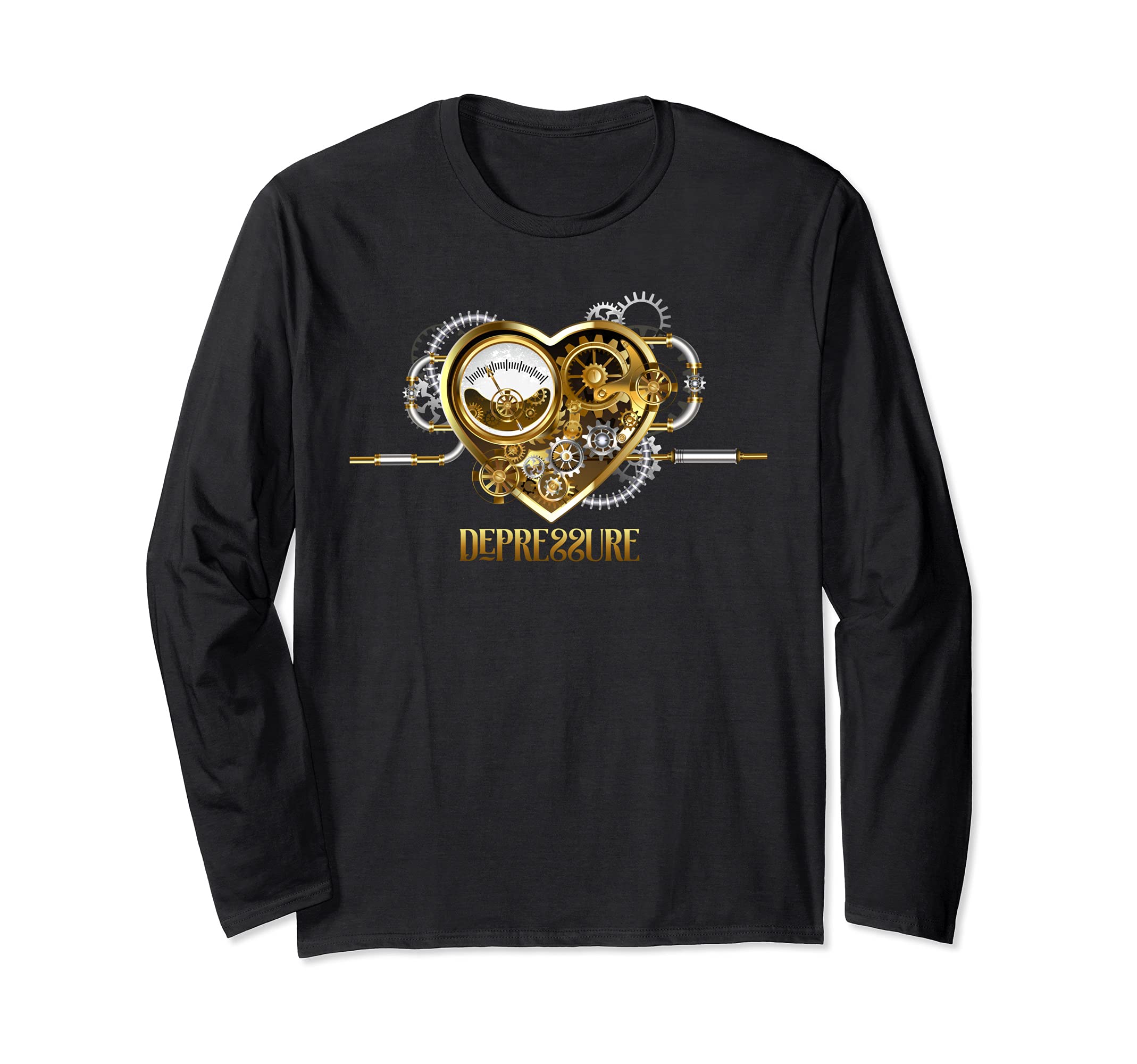 DEPRESSURE Mechanical Heart Steampunk Long Sleeve T-Shirt, Black