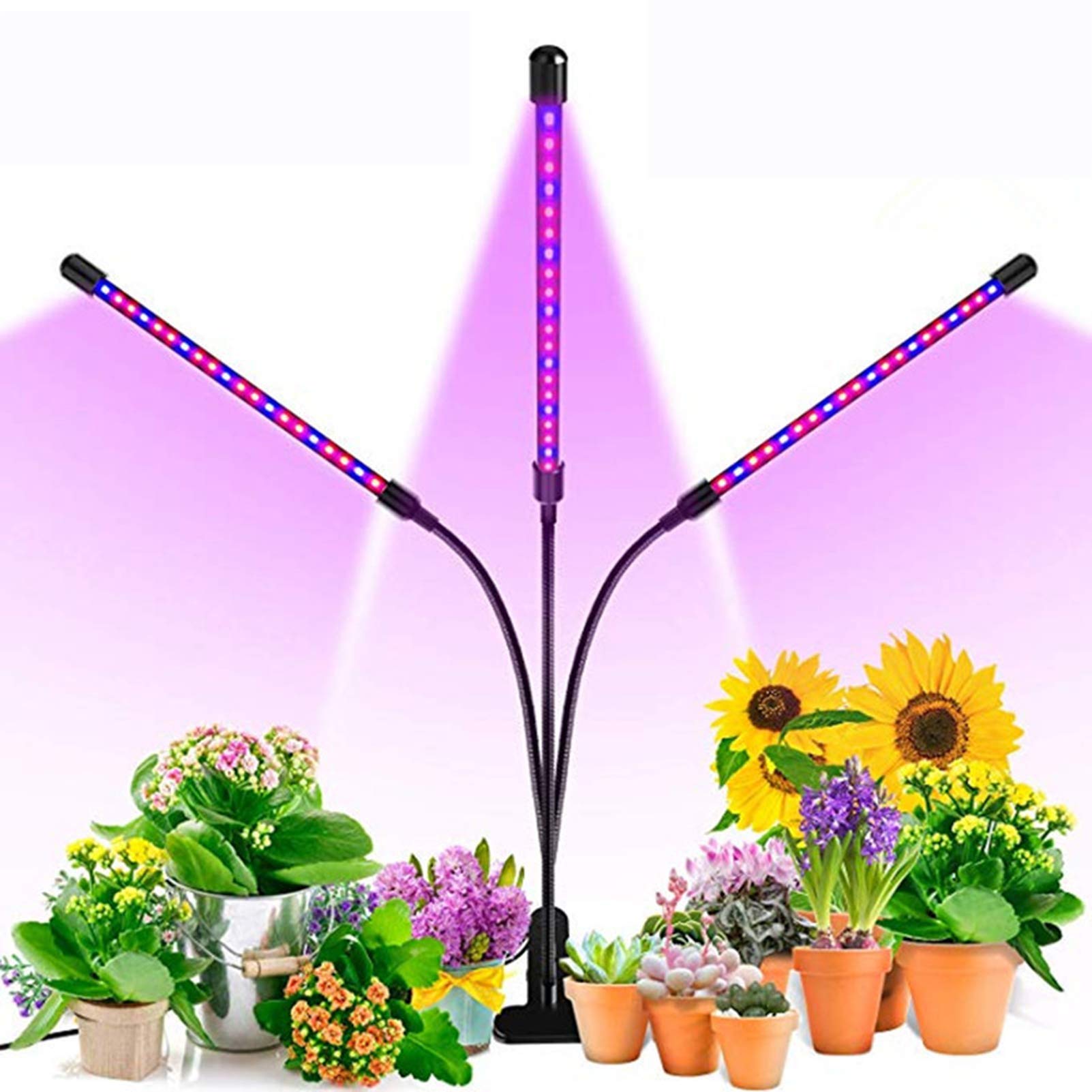 Lampes de culture d'intérieur, lumière de croissance pour plantes d'intérieur, lumière de plante à clip de bureau à 3 têtes à spectre complet 3 modes et réglage de la minuterie à intensité variable à