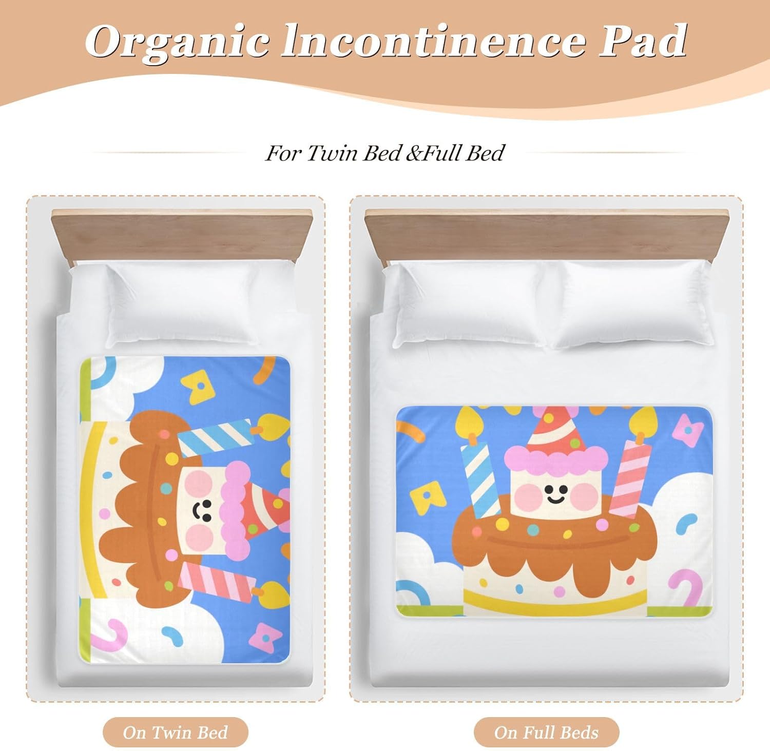 Birthday Cake Cartoon Colorful Extra Large Resuable Toddler Mattress Pads Waterproof Washable Potty Training Mats Portable Travel Mattress for Kids Bedwetting , 52" L x 34" W