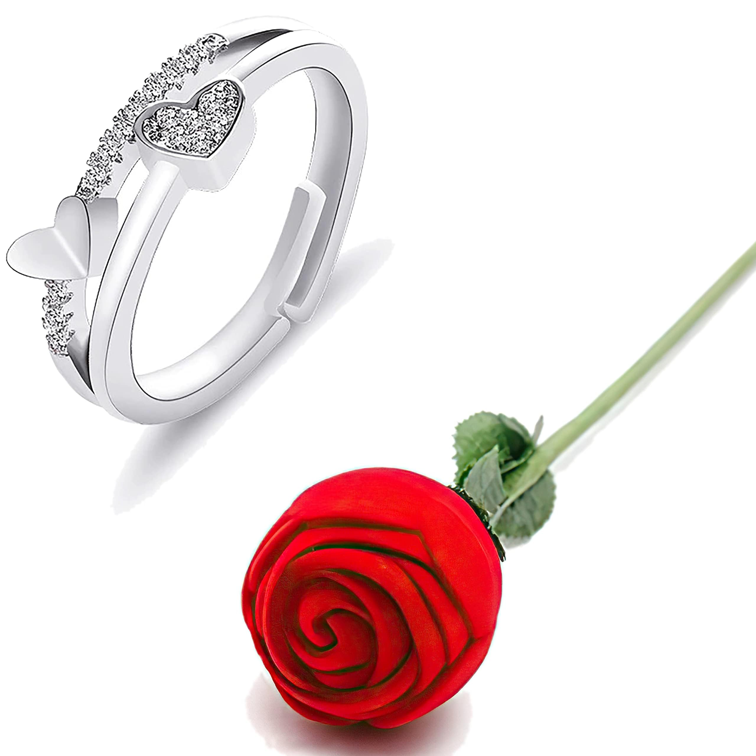 Fashion Frill Valentine Gift For Girlfriend Silver Heart Ring For Women Red Rose Ring For Women Girls Love Gifts Ring Box Gift For Wife Girlfriend (B0BS6VPVDZ) Amazon Price History, Amazon Price Tracker