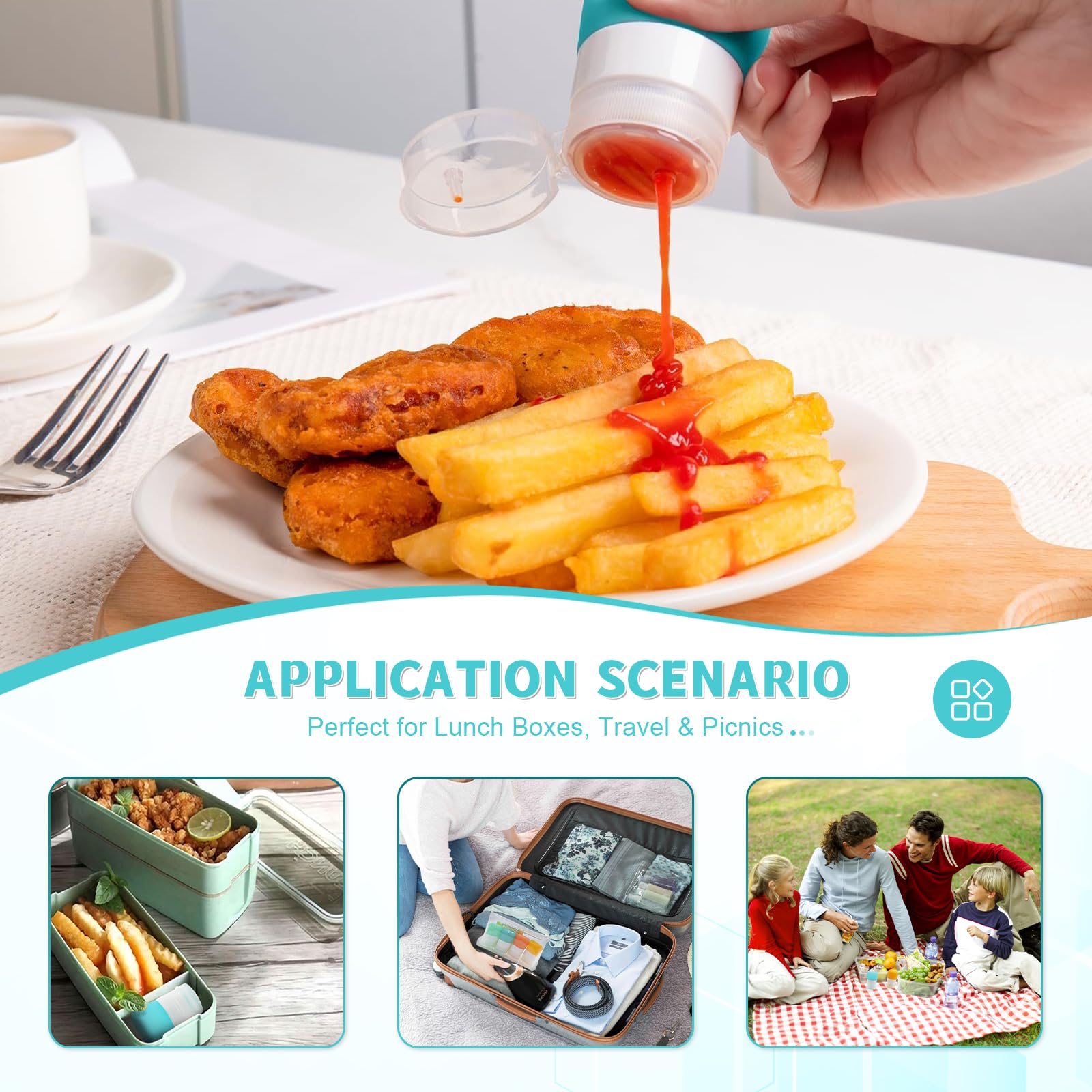 Botellas portátiles de silicona para condimentos, mini recipientes de salsa de 1 onza con bolsas reutilizables para sándwich de botellas exprimibles de condimentos, paquete de 4 4