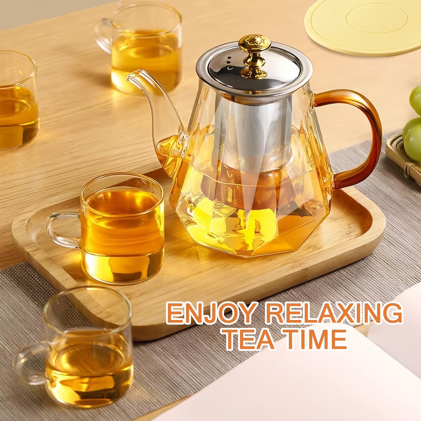 1000ml/34oz Teiera di Vetro con Infusore, Tisaniera in Vetro Resistente al Calore Adatto ai Fornelli, Teiera di Vetro Borosilicato con Filtro in Acciaio Inox per Foglie di Tè Sfuso/Teabloom
