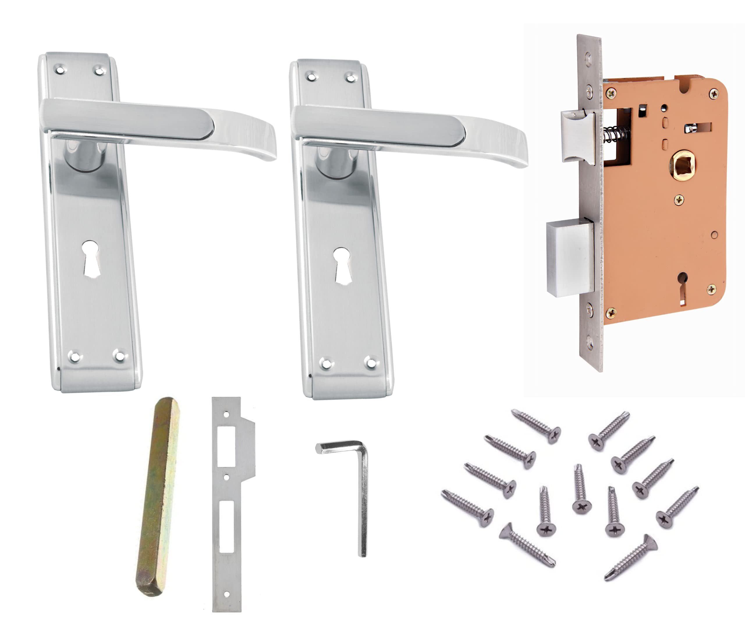 Jainson Locks Roto Mortise Handle Door Lock Set with Long Key | Secure, Stylish Solution for Doors | Easy Installation, Durable Build | Perfect for Homes and Offices.(KY) (SS and Chrome Finish) (B098T3BL9J) Amazon Price History, Amazon Price Tracker