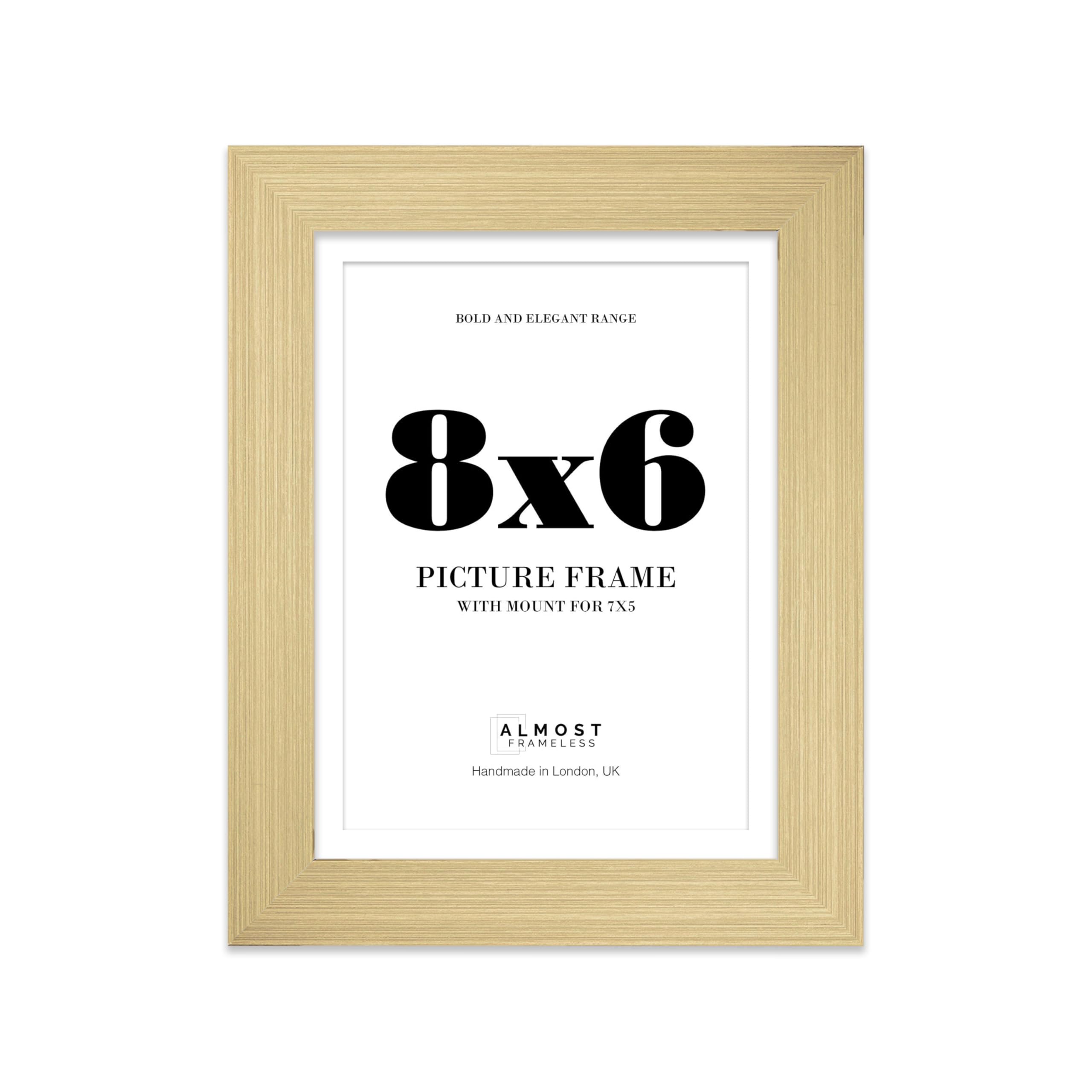8x6" Gold Frame With Mount for 7x5" Pictures 28mm Edge Portrait and Landscape Display with Wall Hooks and Kickstand, 1 Pack