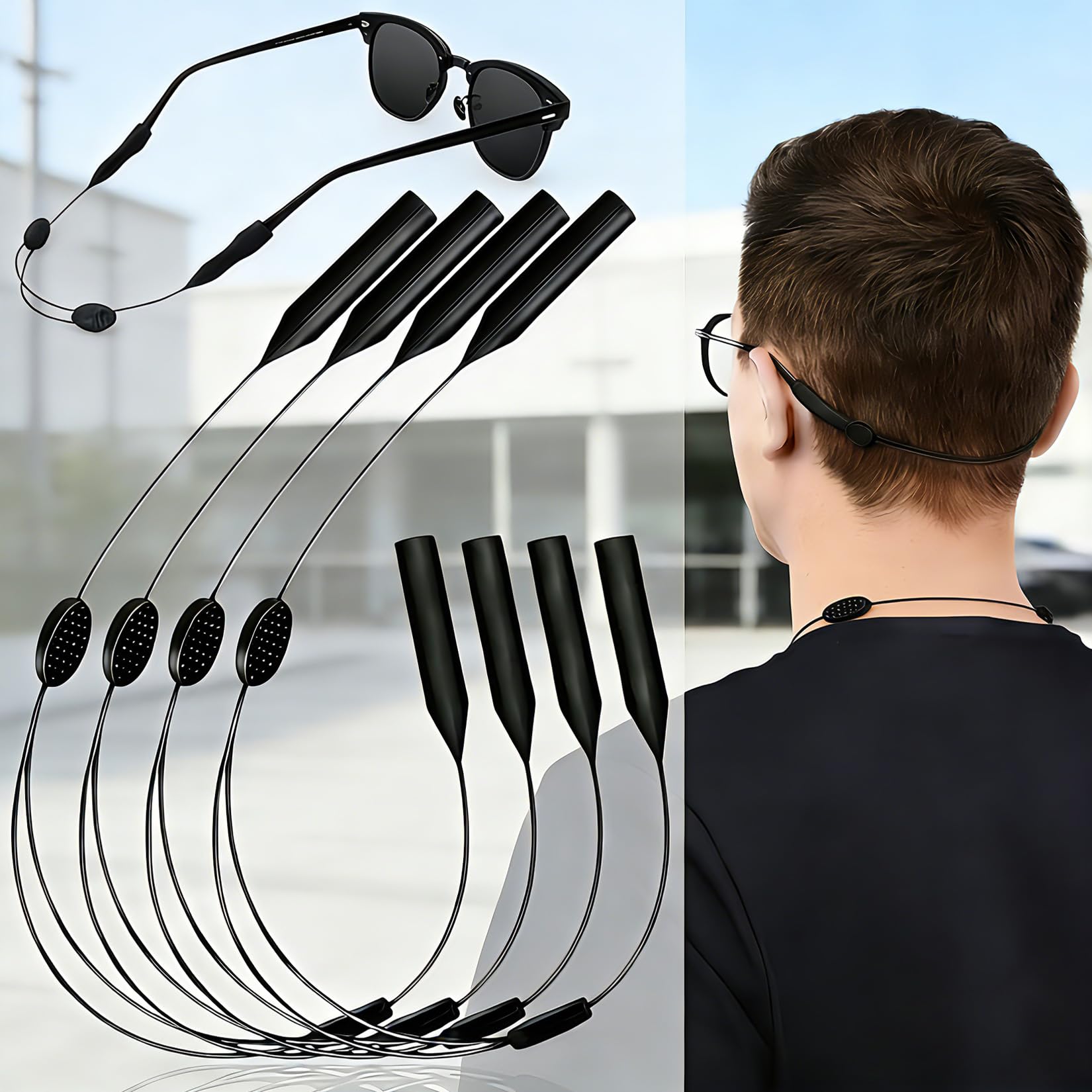 5 Pack Glasses Strap for Men Women, Adjustable Eyeglass Holder Strap Sports Sunglasses Retainer, Anti-Slip Eyewear Lanyard Cord for Running Fishing, Black