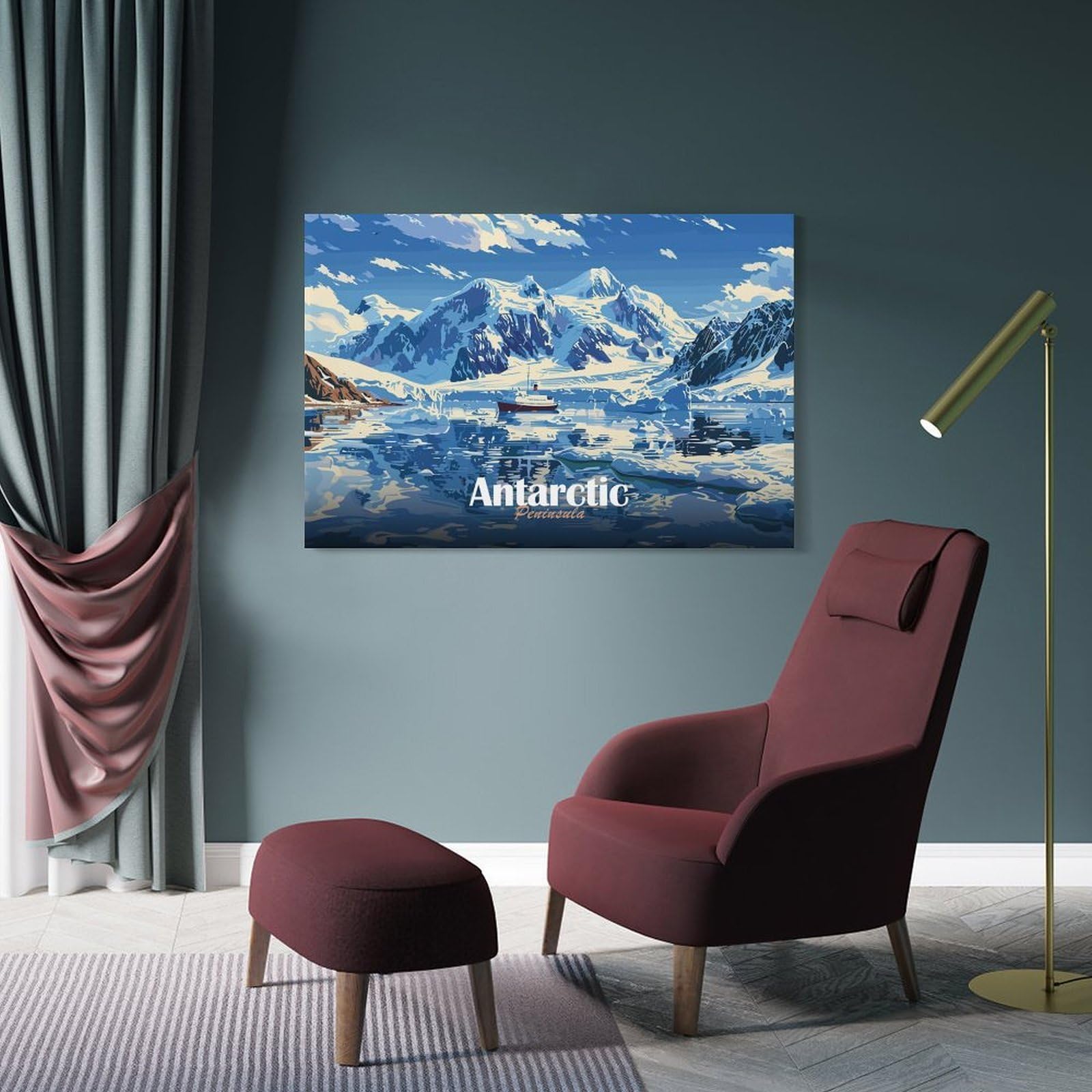 Junmoney Frame-Style-17 Antarctic Peninsula Landscape Canvas Wall Art, 16X24inch(40X60cm), For Living Room, Bedroom Or Apartment Walls, Decorative Artwork For Empty Walls