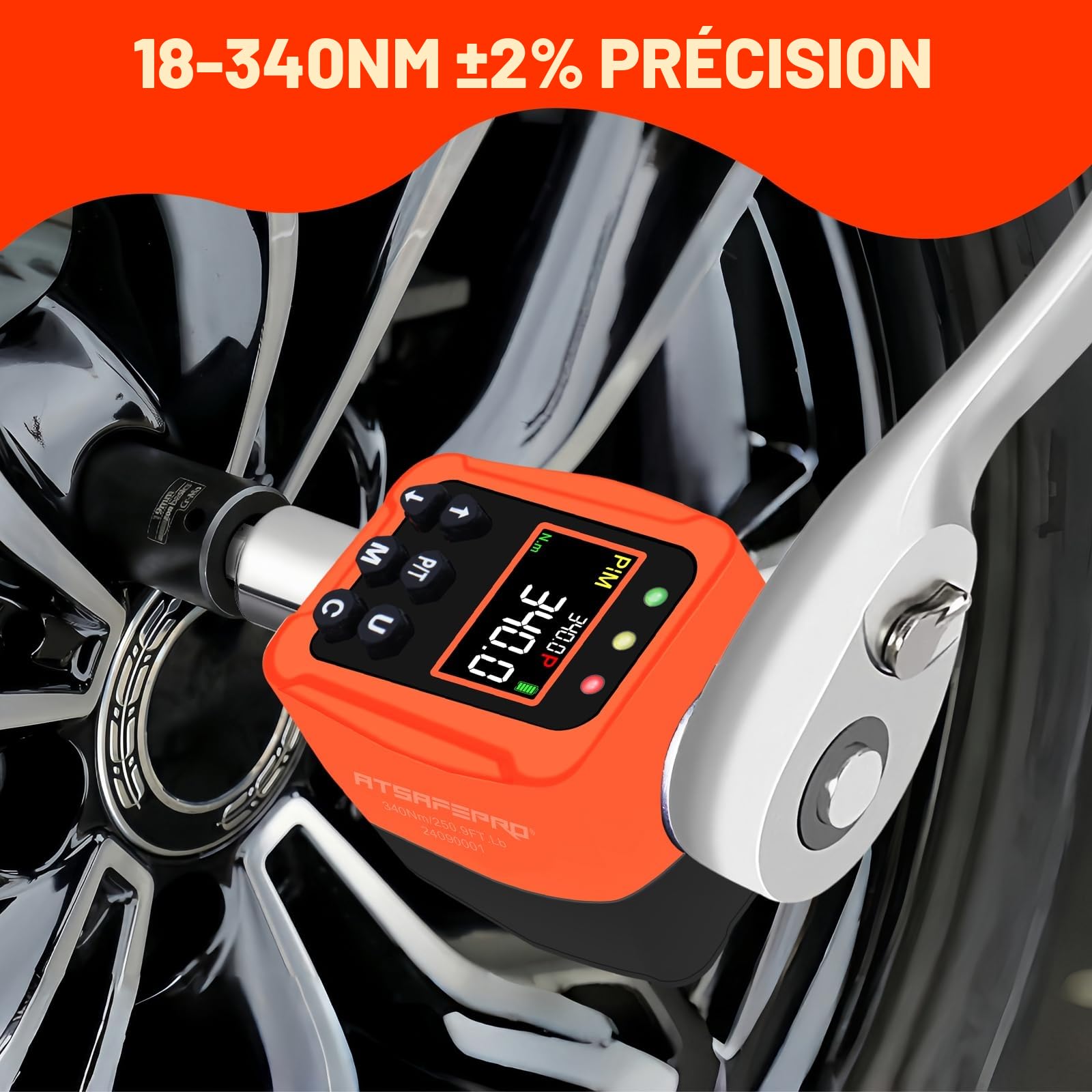 ATsafepro Adaptateur Dynamométrique Numérique 1/2'' 17-340 Nm, Clé Dynamométrique Numérique, Précision ±1% avec Écran LCD Couleur et Buzzer, Adaptateurs 1/4'', 3/8'' pour Voiture, Moto, Vélo